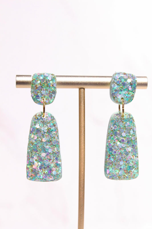 Glitter Clay Earrings in Mint Green | Handmade Lightweight Statement Earrings | Sparkly Polymer Clay Jewelry | Party & Everyday Style