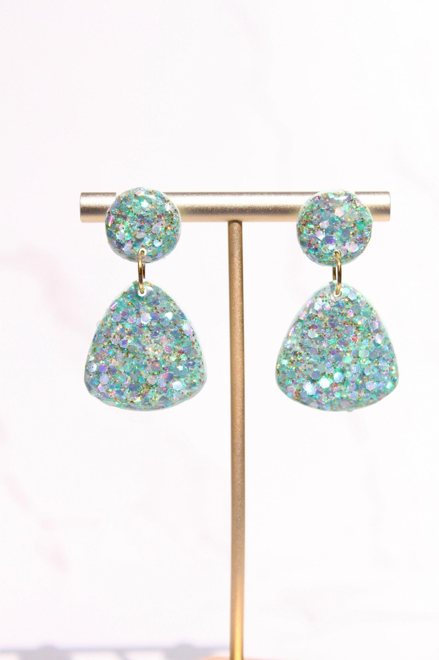 Glitter Clay Earrings in Mint Green | Handmade Lightweight Statement Earrings | Sparkly Polymer Clay Jewelry | Party & Everyday Style