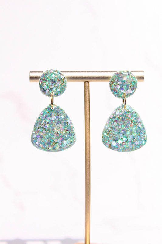 Glitter Clay Earrings in Mint Green | Handmade Lightweight Statement Earrings | Sparkly Polymer Clay Jewelry | Party & Everyday Style