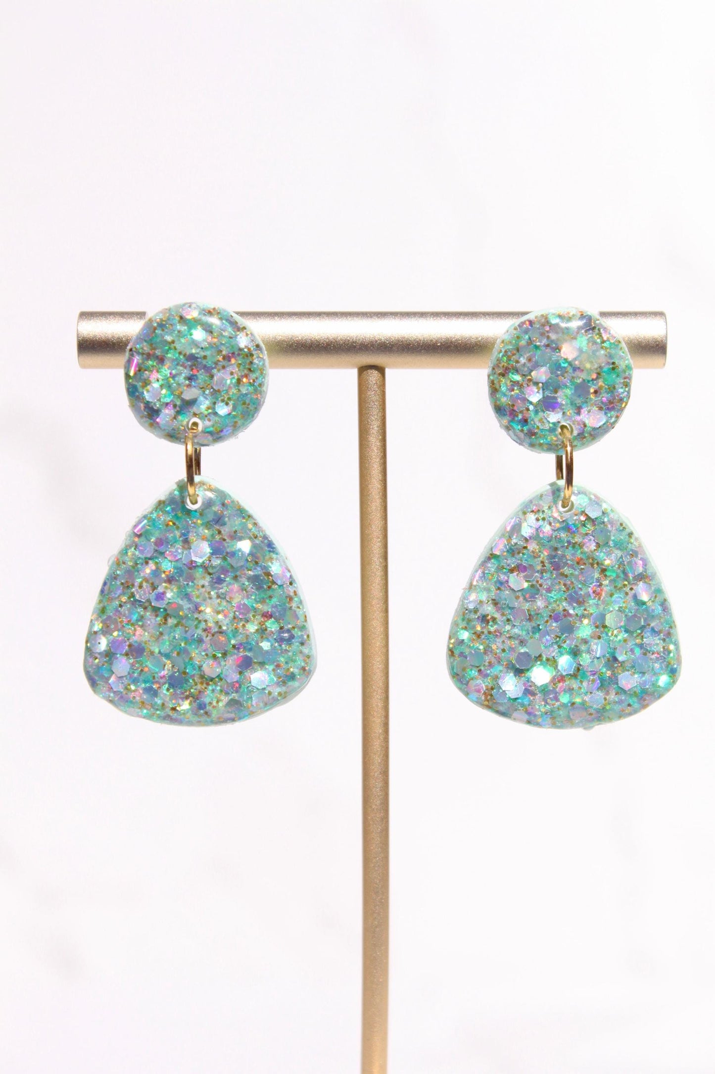 Glitter Clay Earrings in Mint Green | Handmade Lightweight Statement Earrings | Sparkly Polymer Clay Jewelry | Party & Everyday Style