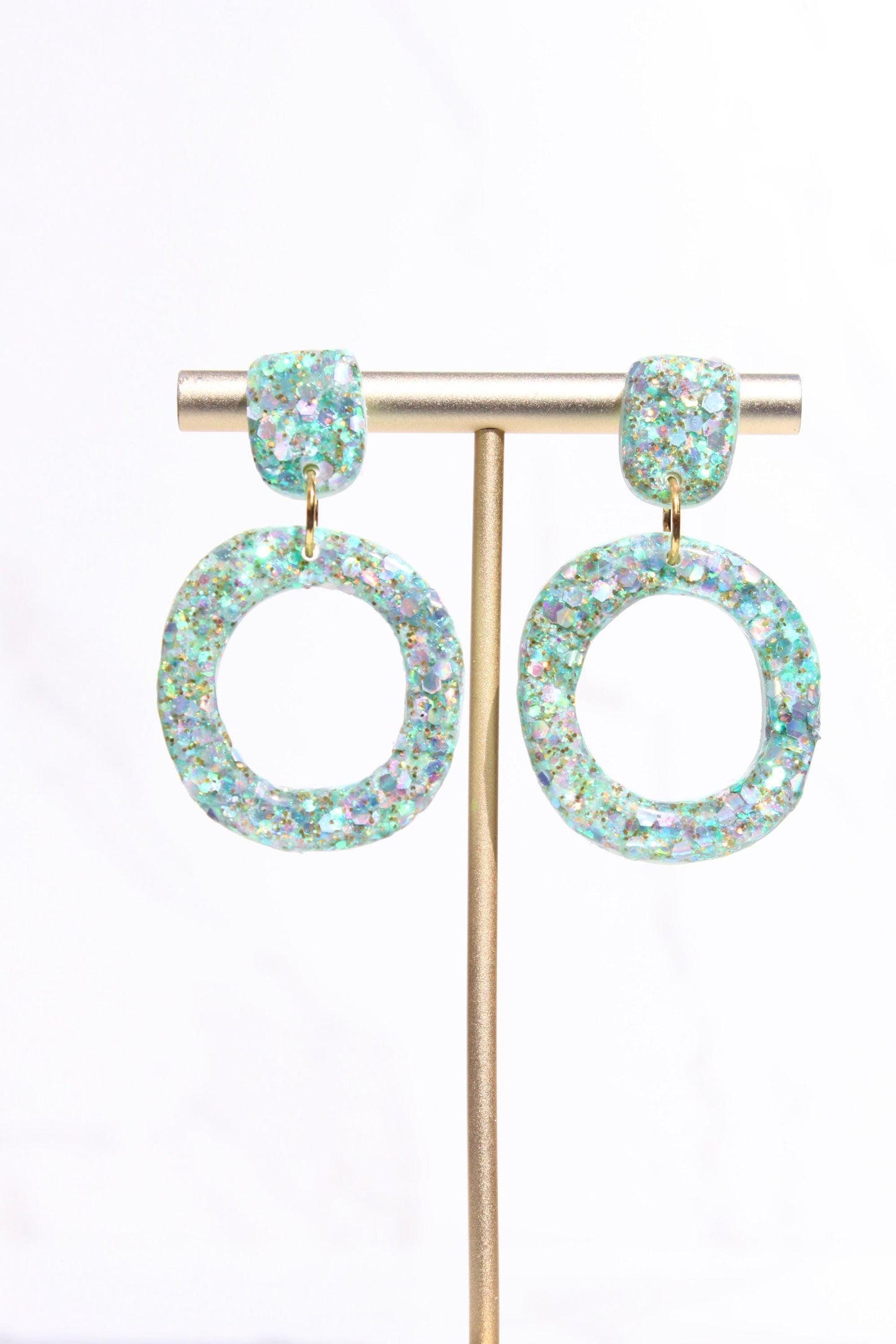 Glitter Clay Earrings in Mint Green | Handmade Lightweight Statement Earrings | Sparkly Polymer Clay Jewelry | Party & Everyday Style