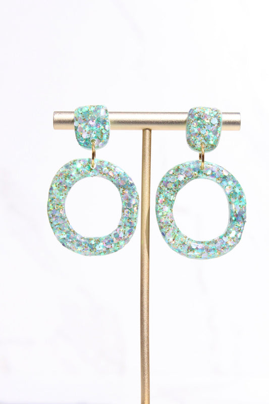 Glitter Clay Earrings in Mint Green | Handmade Lightweight Statement Earrings | Sparkly Polymer Clay Jewelry | Party & Everyday Style