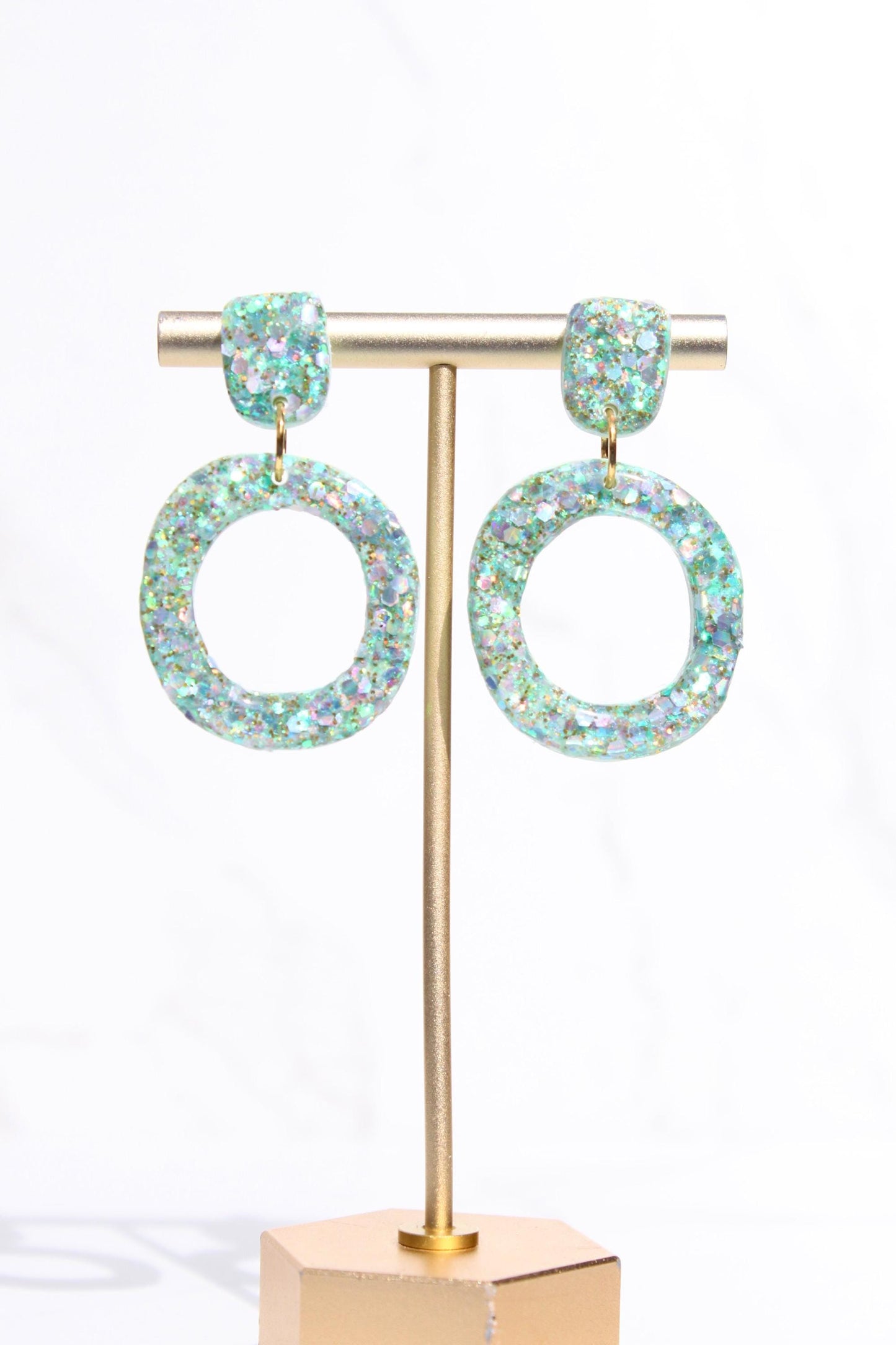 Glitter Clay Earrings in Mint Green | Handmade Lightweight Statement Earrings | Sparkly Polymer Clay Jewelry | Party & Everyday Style