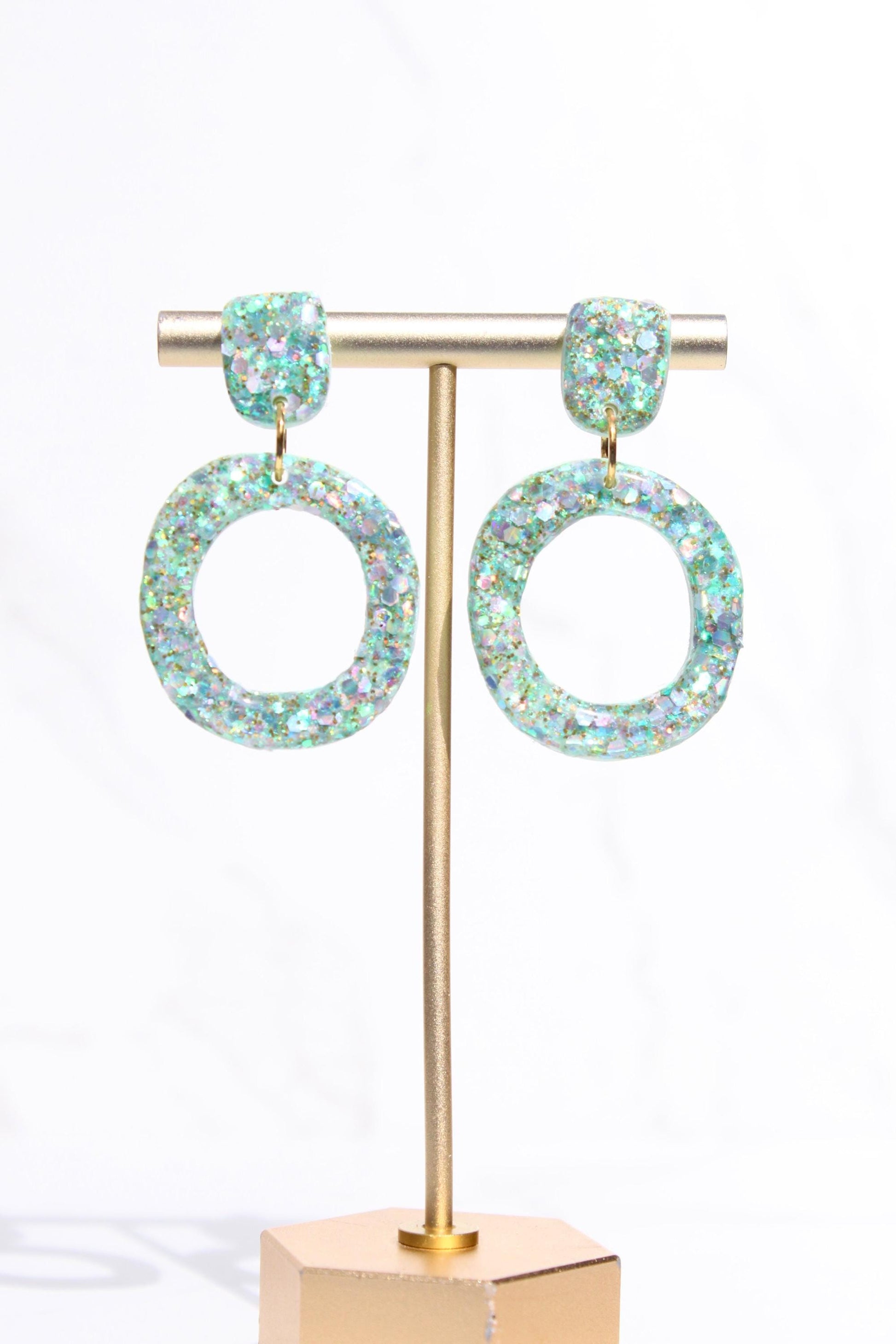 Glitter Clay Earrings in Mint Green | Handmade Lightweight Statement Earrings | Sparkly Polymer Clay Jewelry | Party & Everyday Style