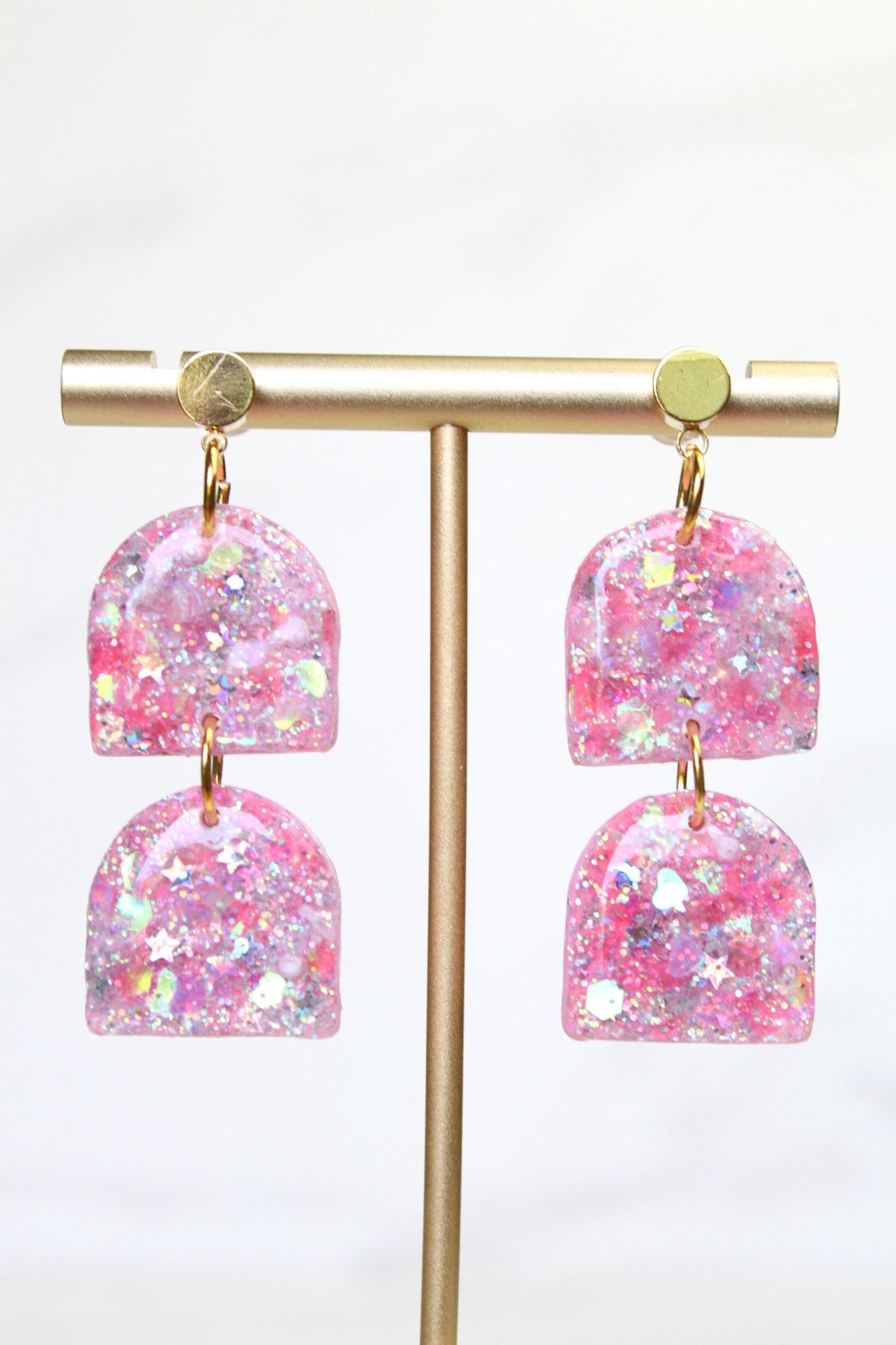 Glitter Clay Earrings in Pink | Handmade Lightweight Statement Earrings | Sparkly Polymer Clay Jewelry | Party & Everyday Style