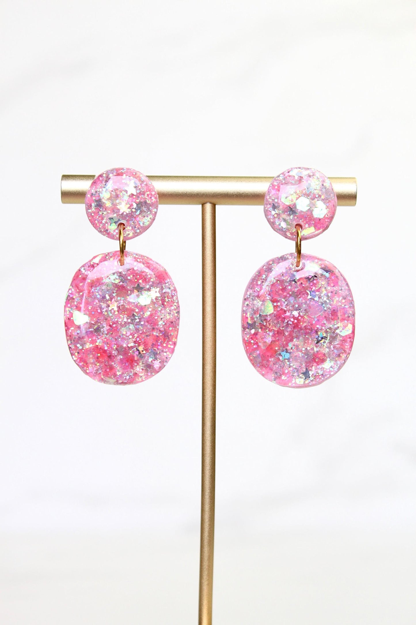 Glitter Clay Earrings in Pink | Handmade Lightweight Statement Earrings | Sparkly Polymer Clay Jewelry | Party & Everyday Style