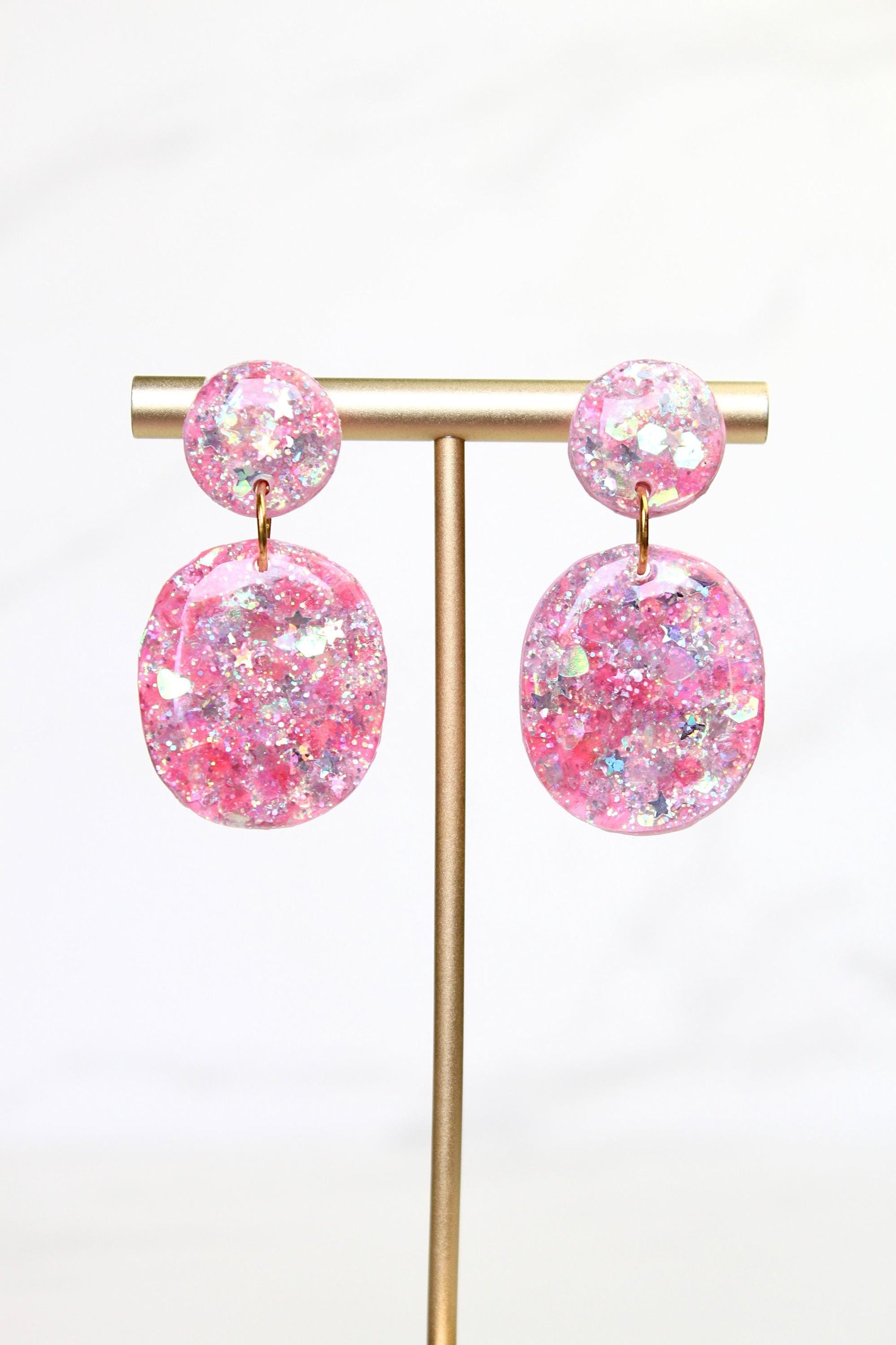 Glitter Clay Earrings in Pink | Handmade Lightweight Statement Earrings | Sparkly Polymer Clay Jewelry | Party & Everyday Style