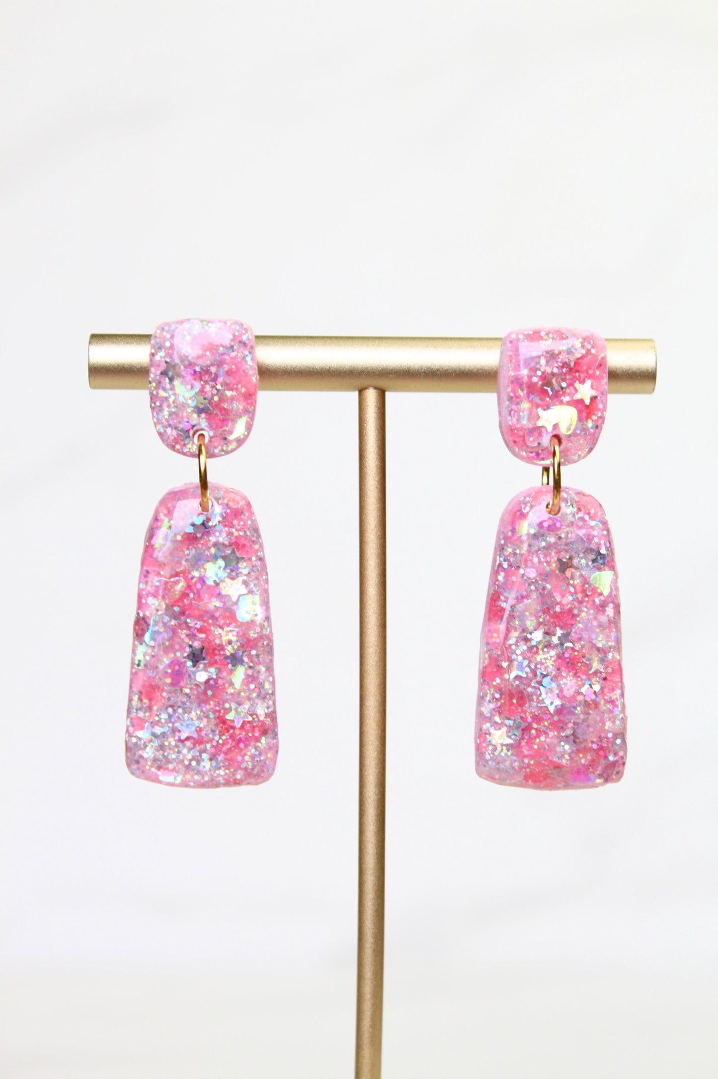 Glitter Clay Earrings in Pink | Handmade Lightweight Statement Earrings | Sparkly Polymer Clay Jewelry | Party & Everyday Style