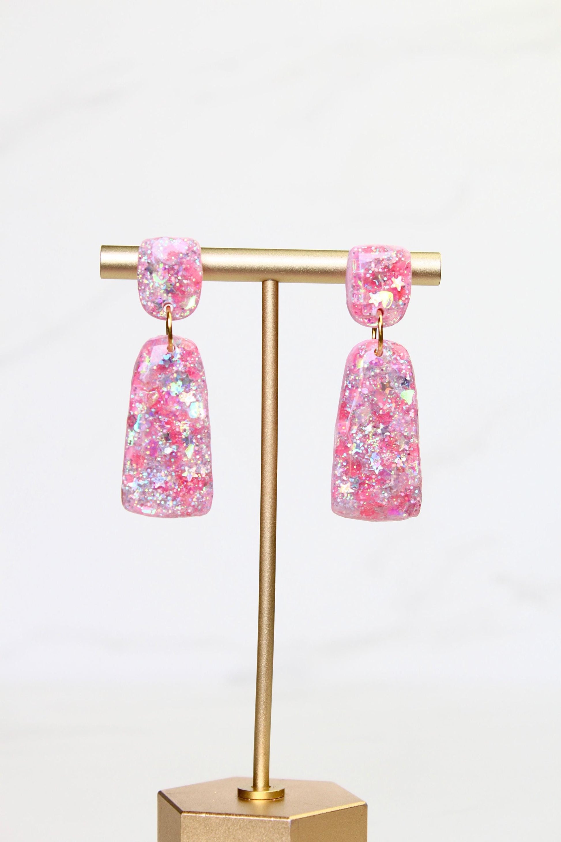 Glitter Clay Earrings in Pink | Handmade Lightweight Statement Earrings | Sparkly Polymer Clay Jewelry | Party & Everyday Style