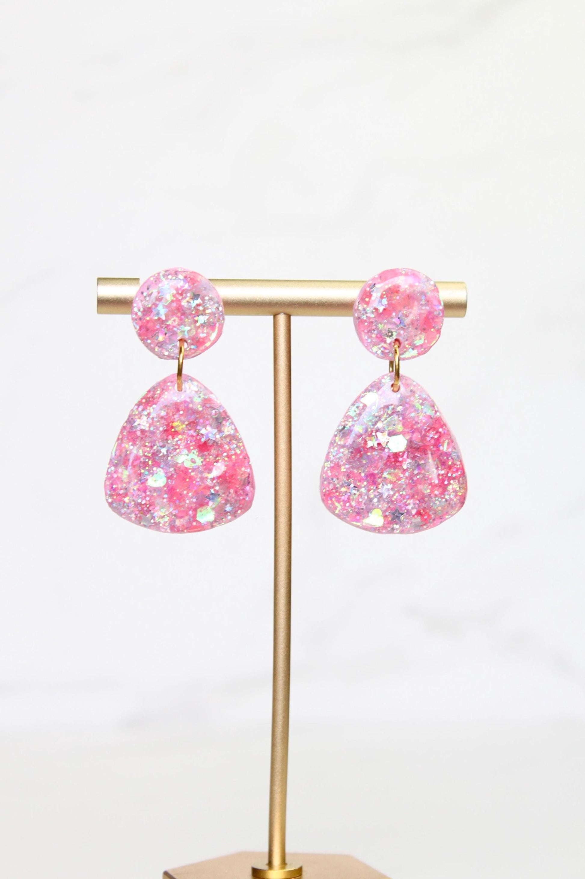 Glitter Clay Earrings in Pink | Handmade Lightweight Statement Earrings | Sparkly Polymer Clay Jewelry | Party & Everyday Style