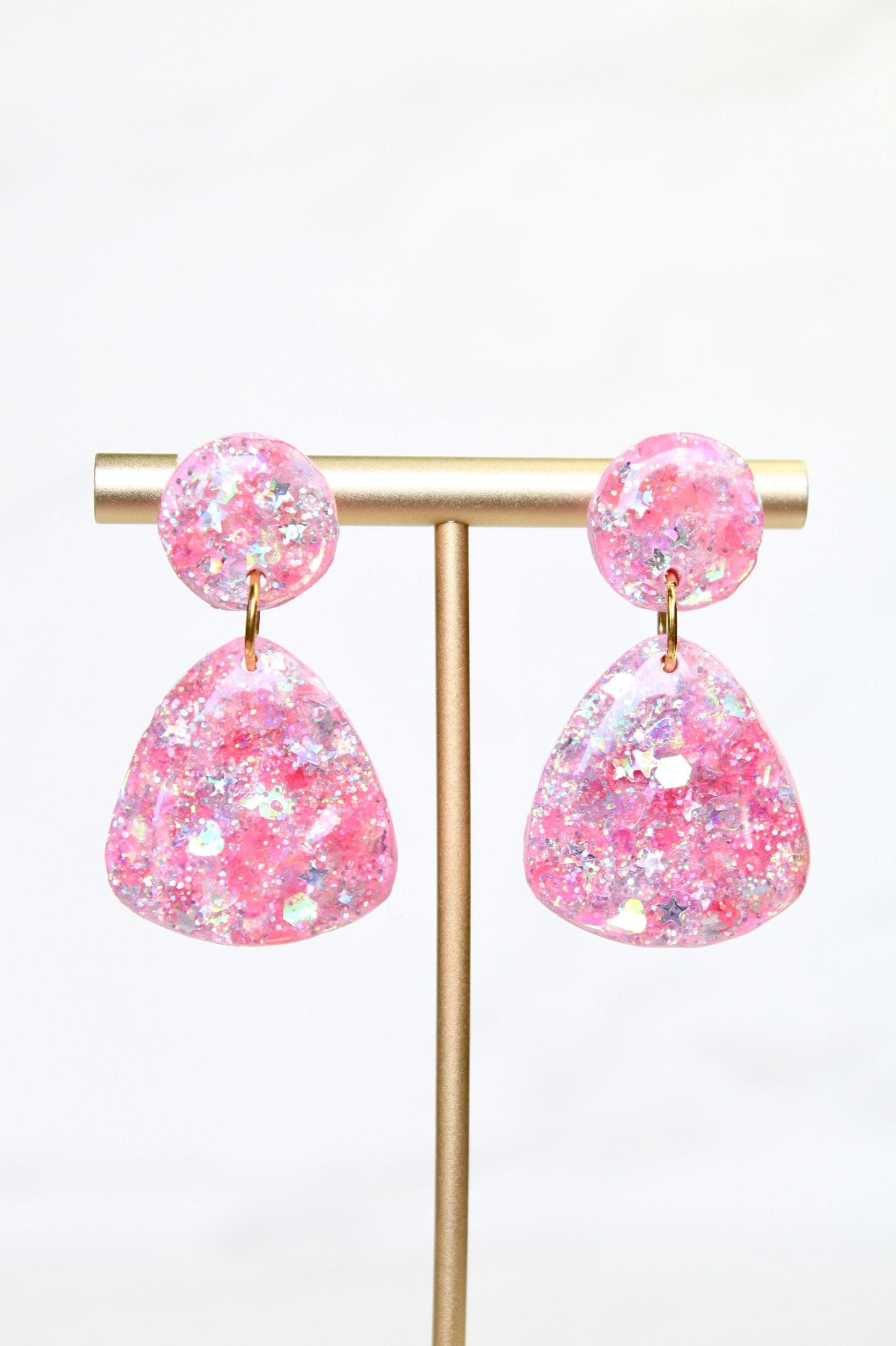 Glitter Clay Earrings in Pink | Handmade Lightweight Statement Earrings | Sparkly Polymer Clay Jewelry | Party & Everyday Style
