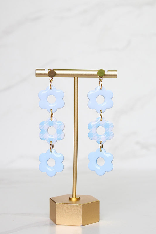 Gingham Clay Earrings in Pastel Blue | Handmade Statement Earrings | Lightweight Polymer Clay Jewelry | Summer Picnic Style