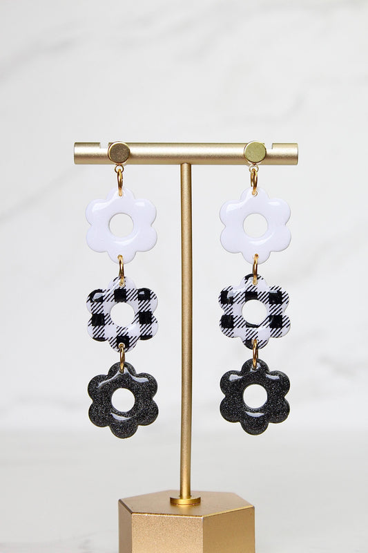 Gingham Clay Earrings in Black | Handmade Statement Earrings | Lightweight Polymer Clay Jewelry | Summer Picnic Style