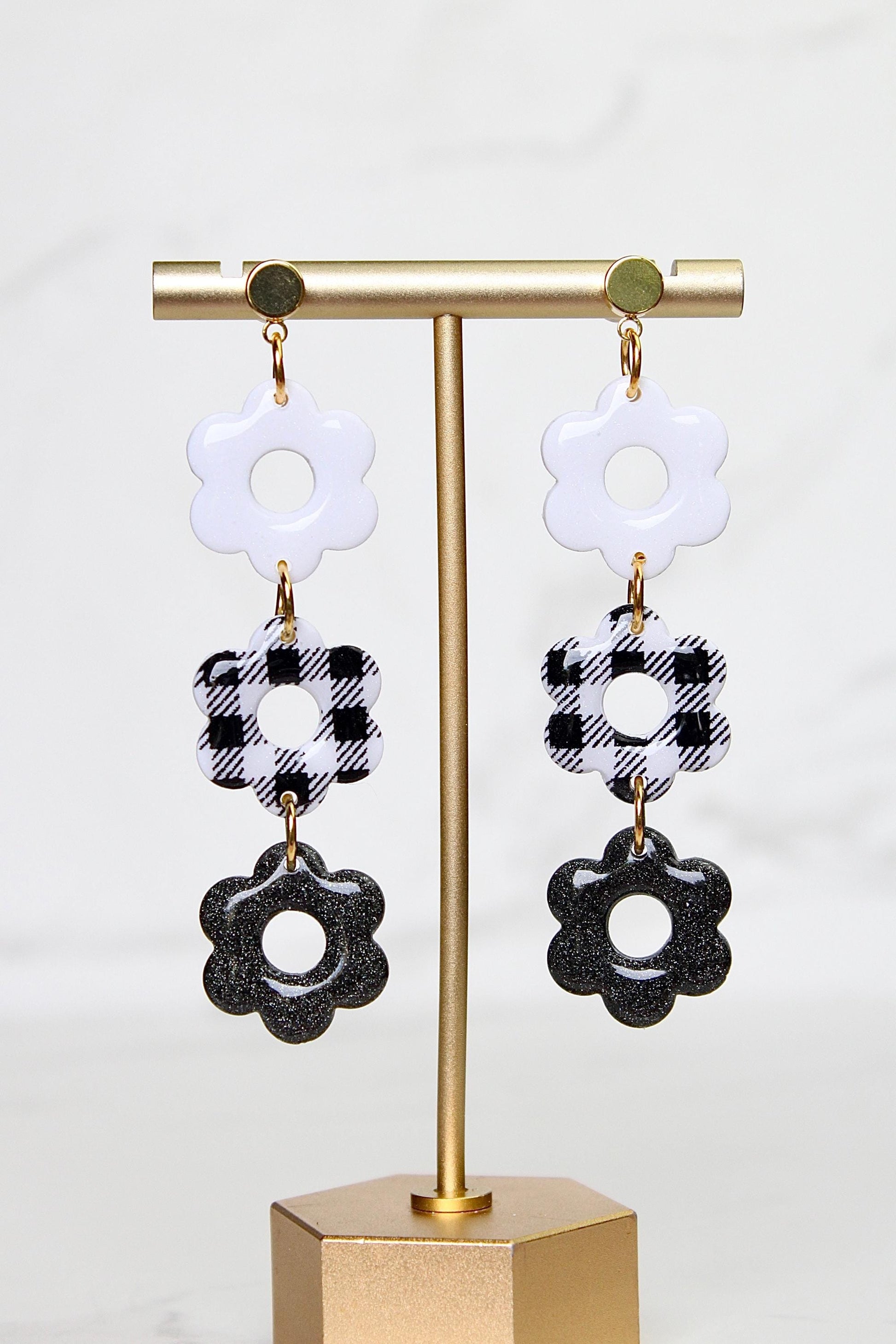 Gingham Clay Earrings in Black | Handmade Statement Earrings | Lightweight Polymer Clay Jewelry | Summer Picnic Style