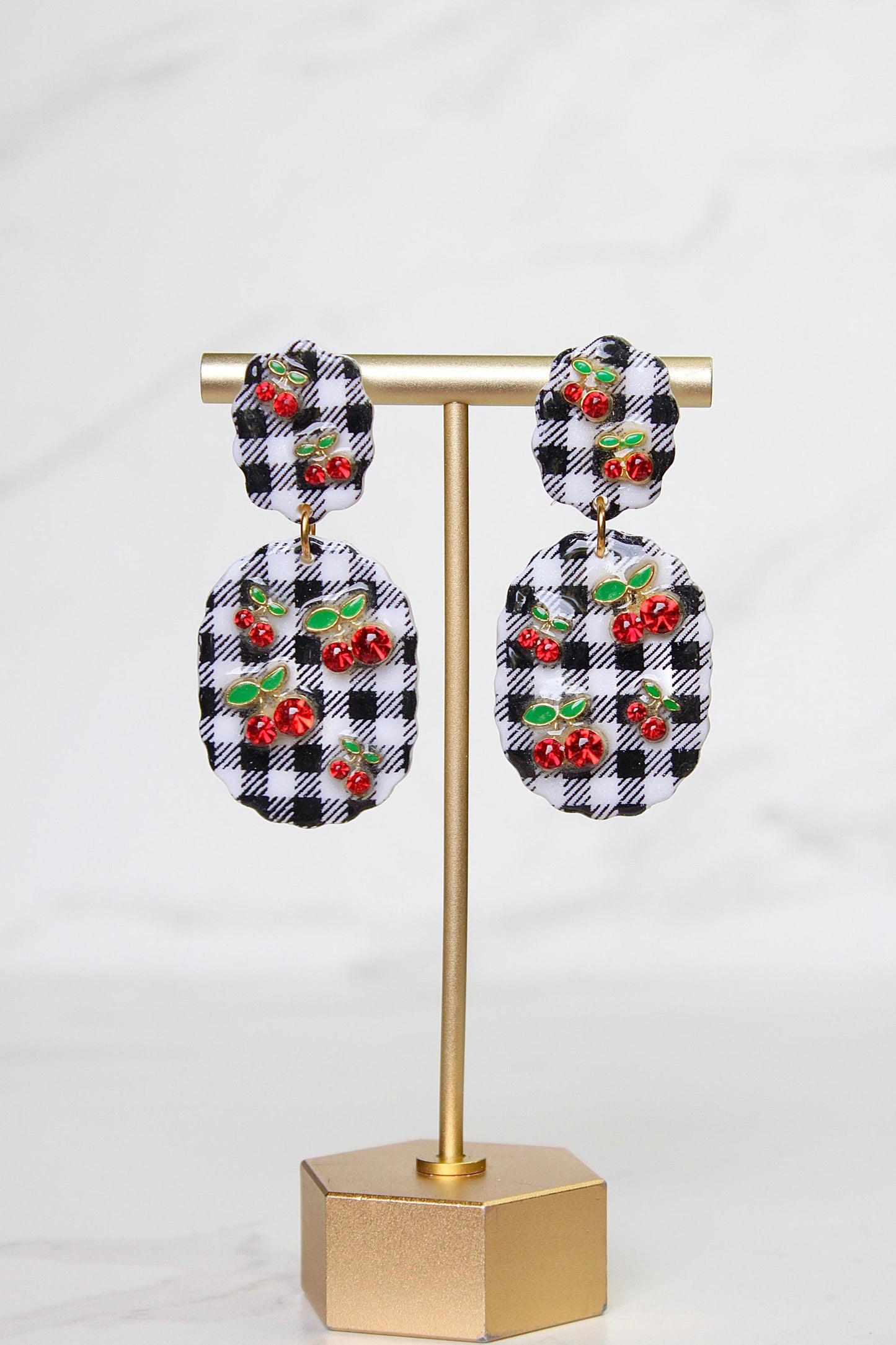 Gingham Clay Earrings in Black | Handmade Statement Earrings | Lightweight Polymer Clay Jewelry | Summer Picnic Style