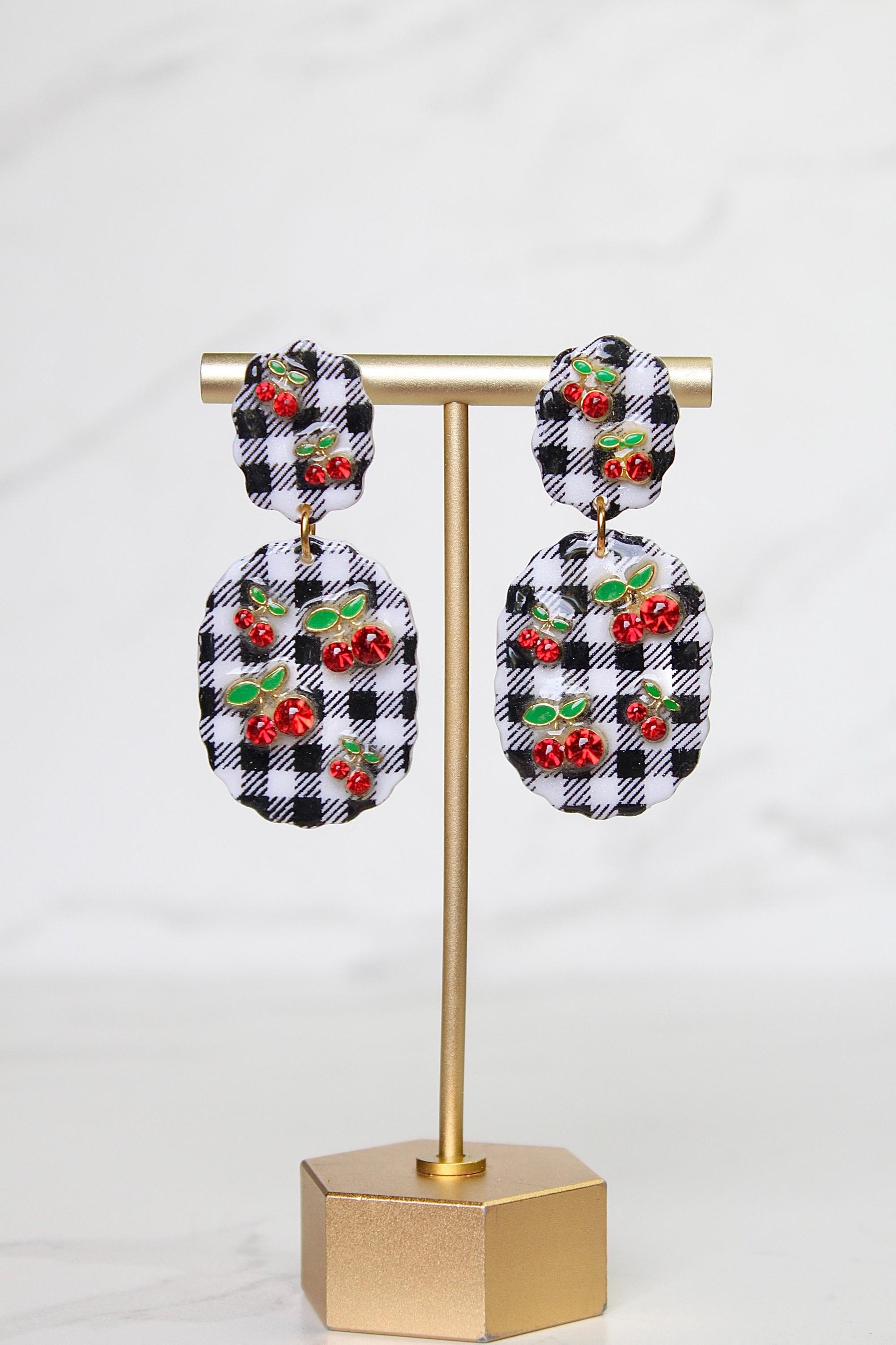 Gingham Clay Earrings in Black | Handmade Statement Earrings | Lightweight Polymer Clay Jewelry | Summer Picnic Style
