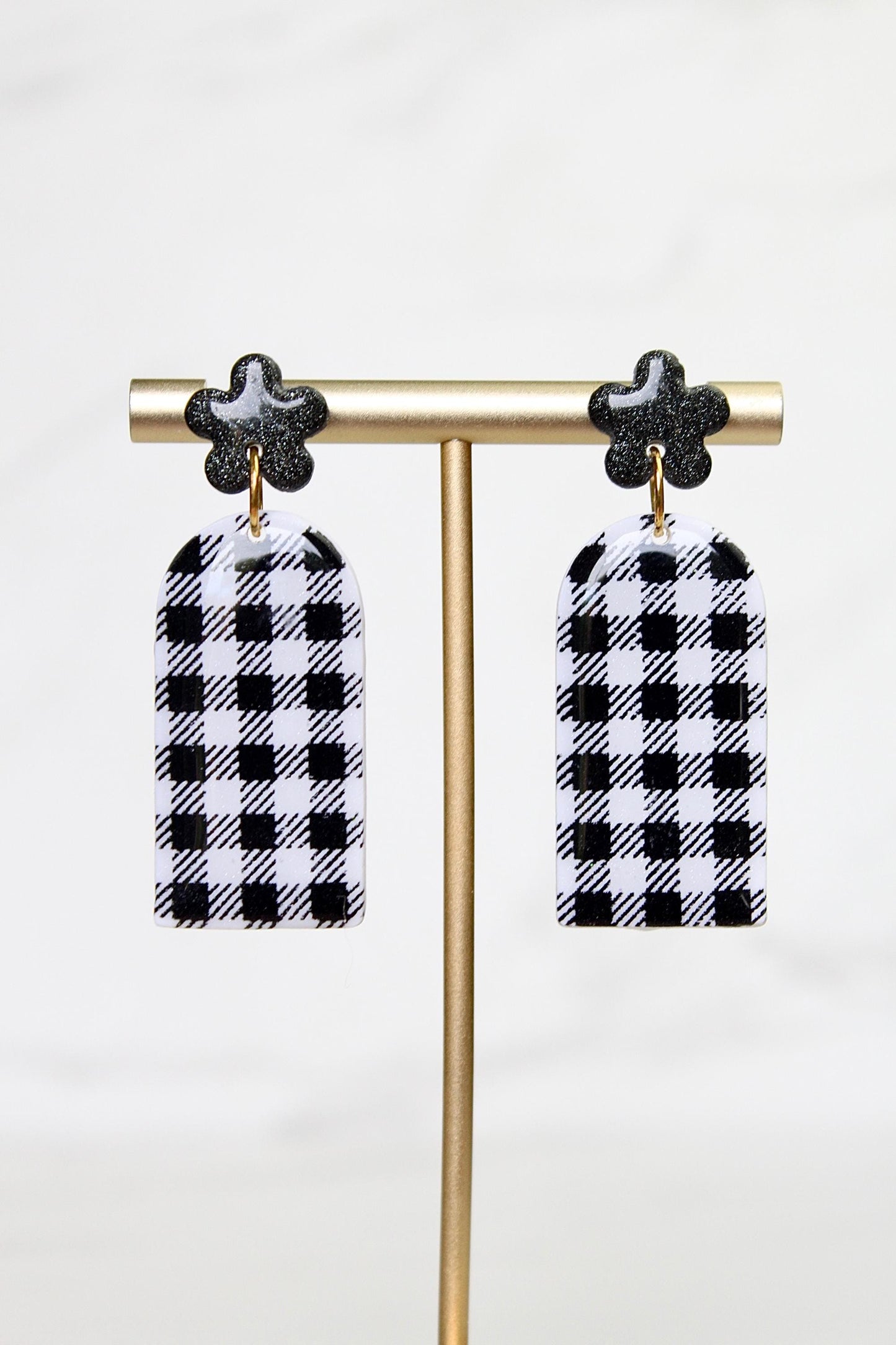 Gingham Clay Earrings in Black | Handmade Statement Earrings | Lightweight Polymer Clay Jewelry | Summer Picnic Style