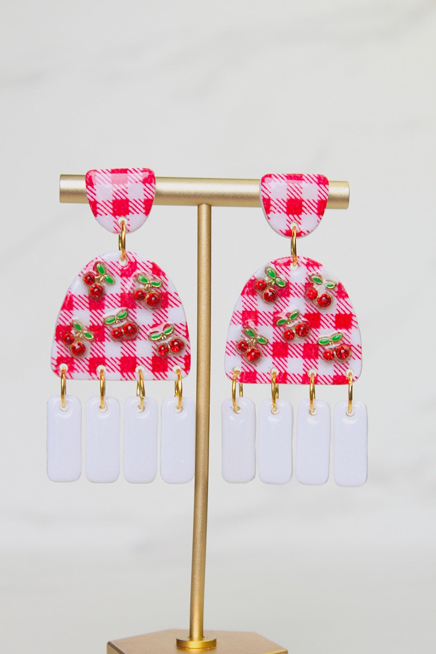 Gingham Clay Earrings in Red | Handmade Statement Earrings | Lightweight Polymer Clay Jewelry | Summer Picnic Style