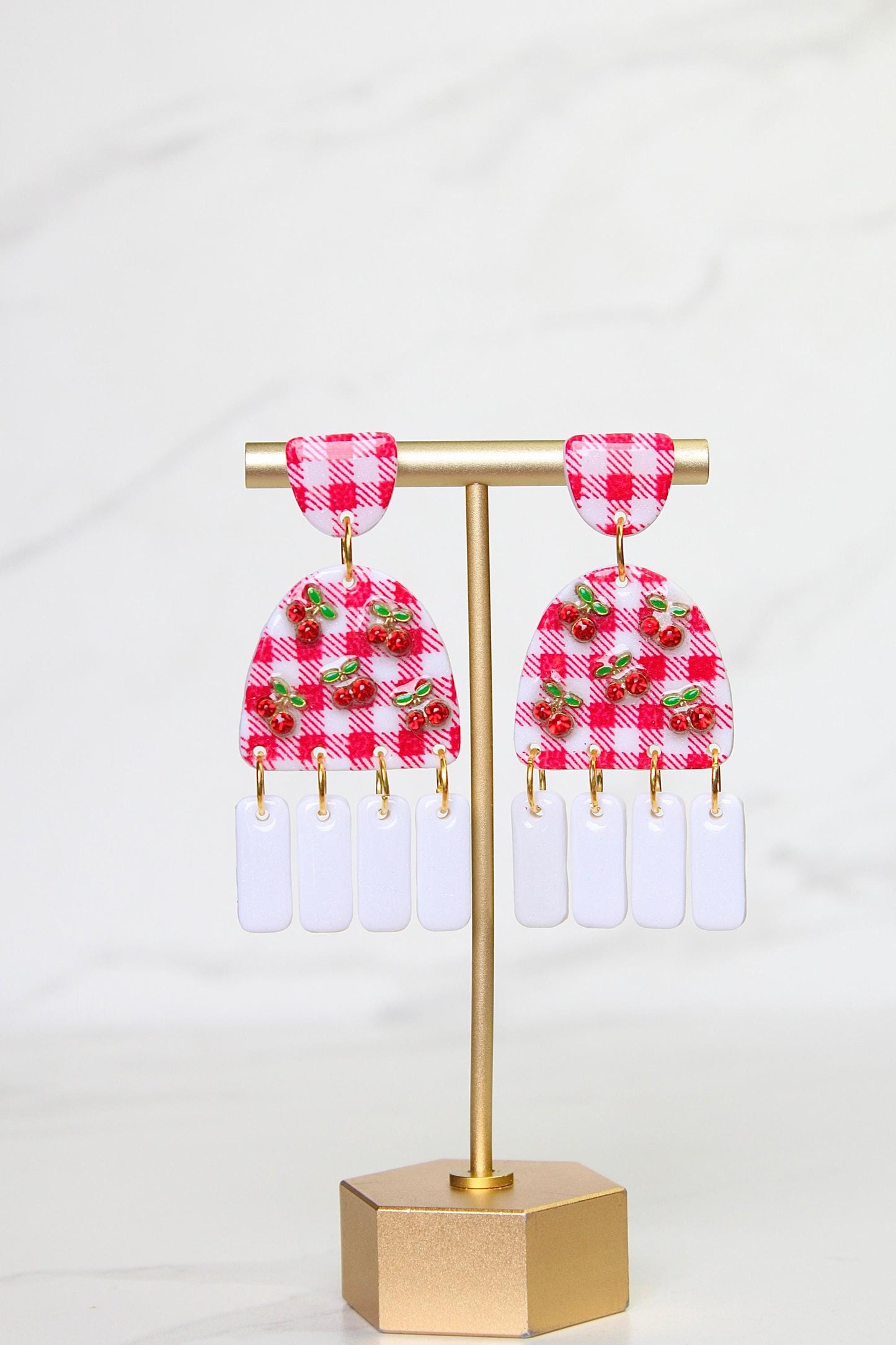 Gingham Clay Earrings in Red | Handmade Statement Earrings | Lightweight Polymer Clay Jewelry | Summer Picnic Style