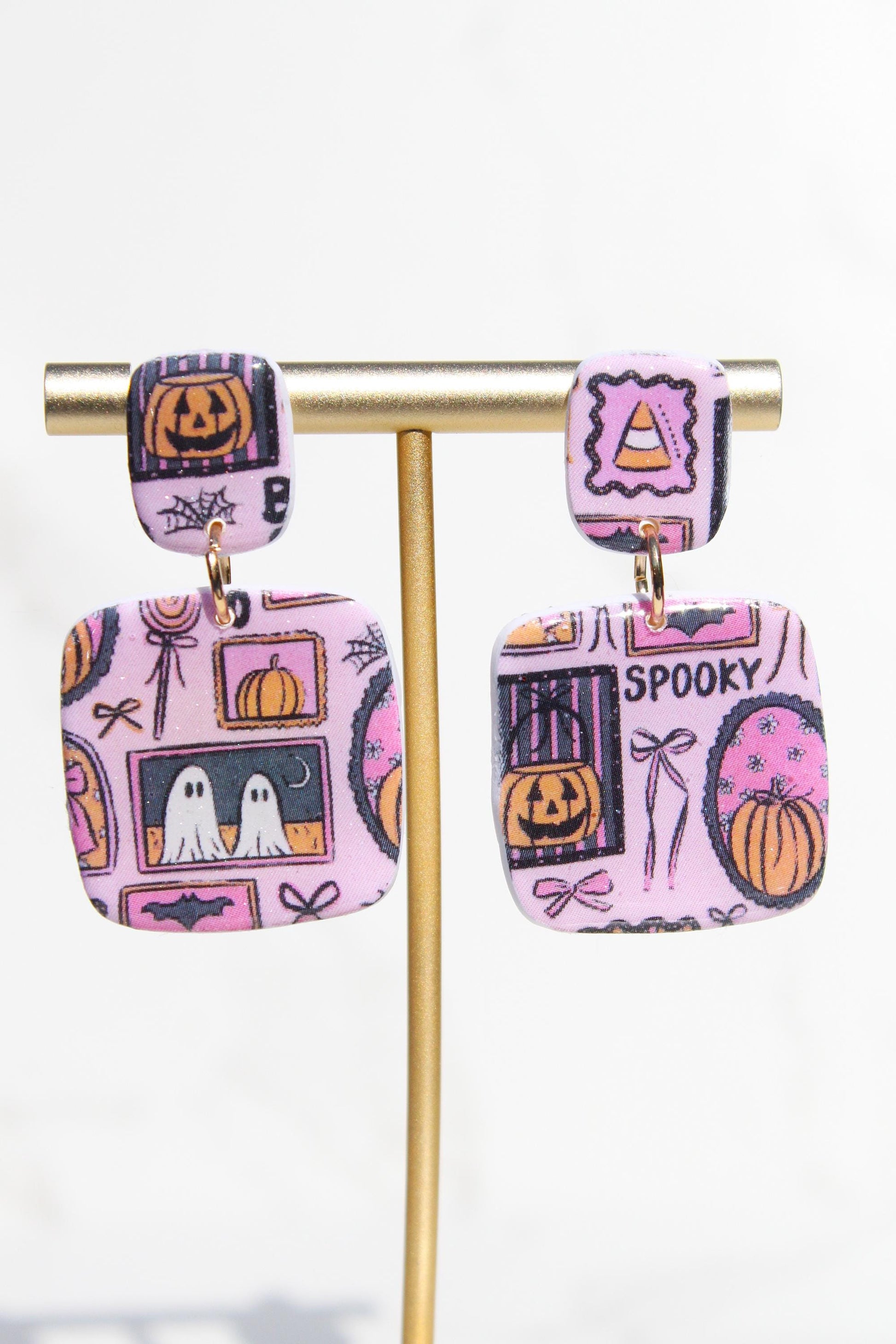 Pink Halloween Earrings | Cute Ghost Earrings | Polymer Clay Earrings | Spooky Cute Jewelry | Fall Statement Earrings for Women