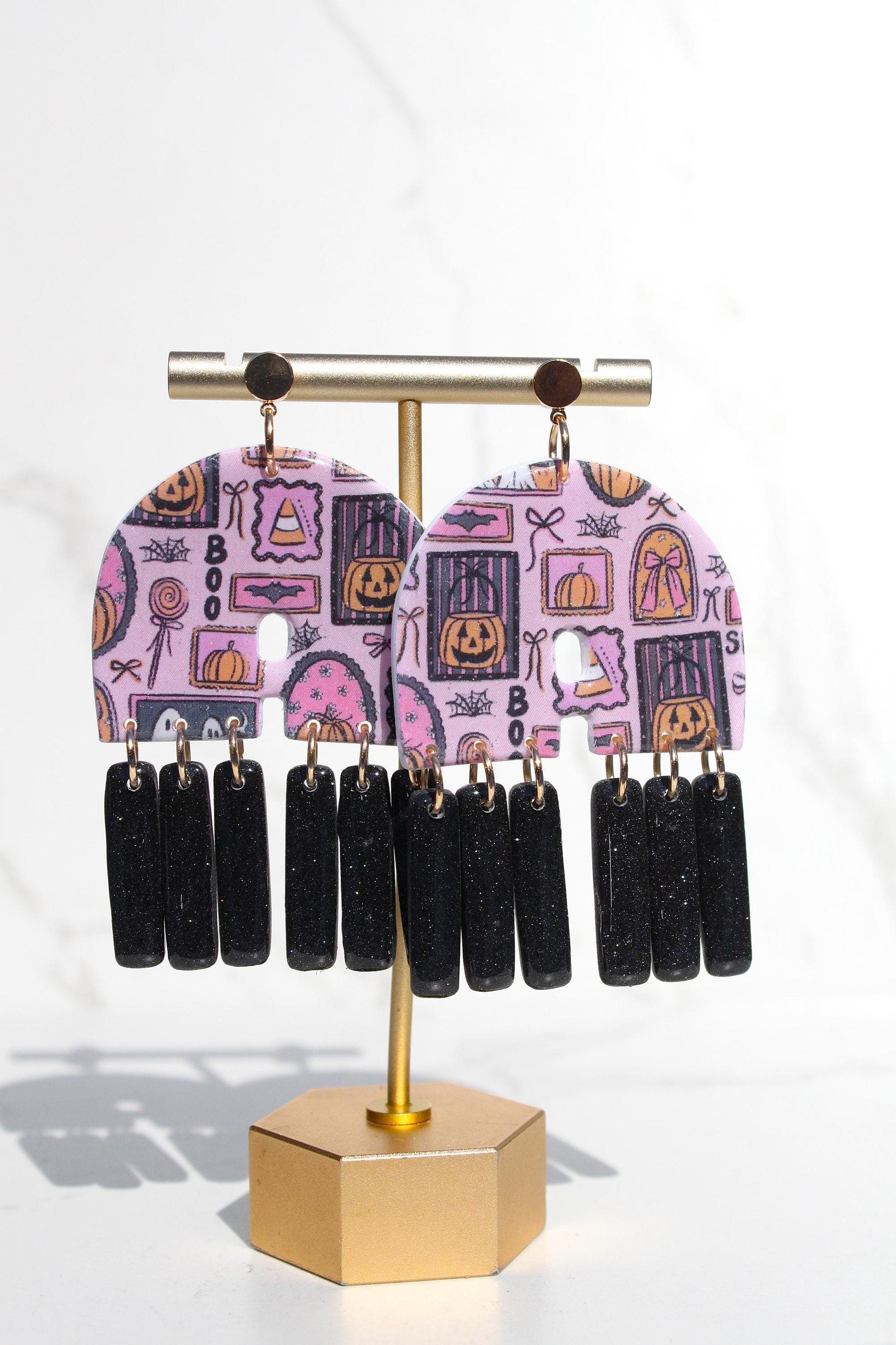 Pink Halloween Earrings | Cute Ghost Earrings | Polymer Clay Earrings | Spooky Cute Jewelry | Fall Statement Earrings for Women