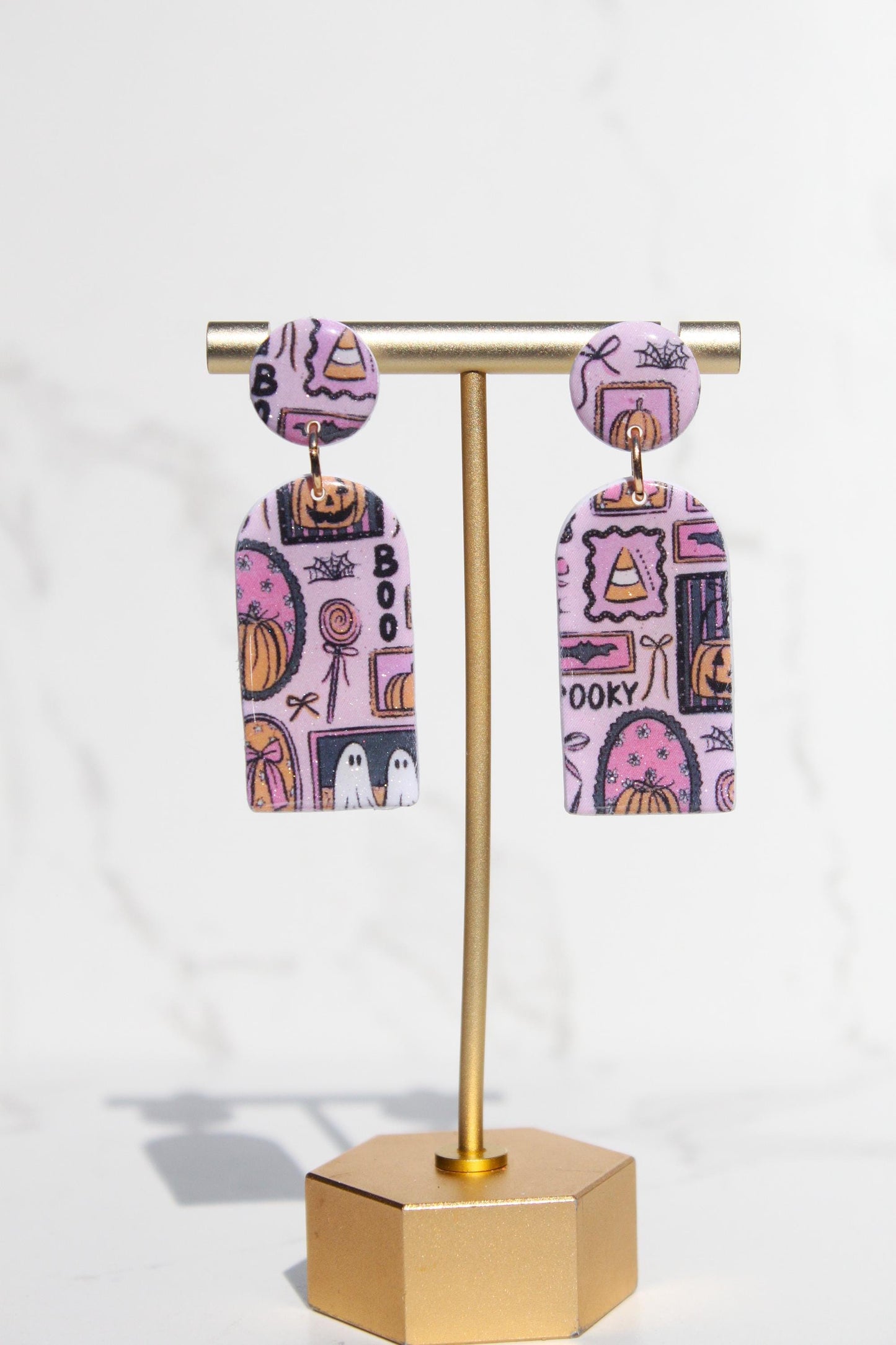 Pink Halloween Earrings | Cute Ghost Earrings | Polymer Clay Earrings | Spooky Cute Jewelry | Fall Statement Earrings for Women