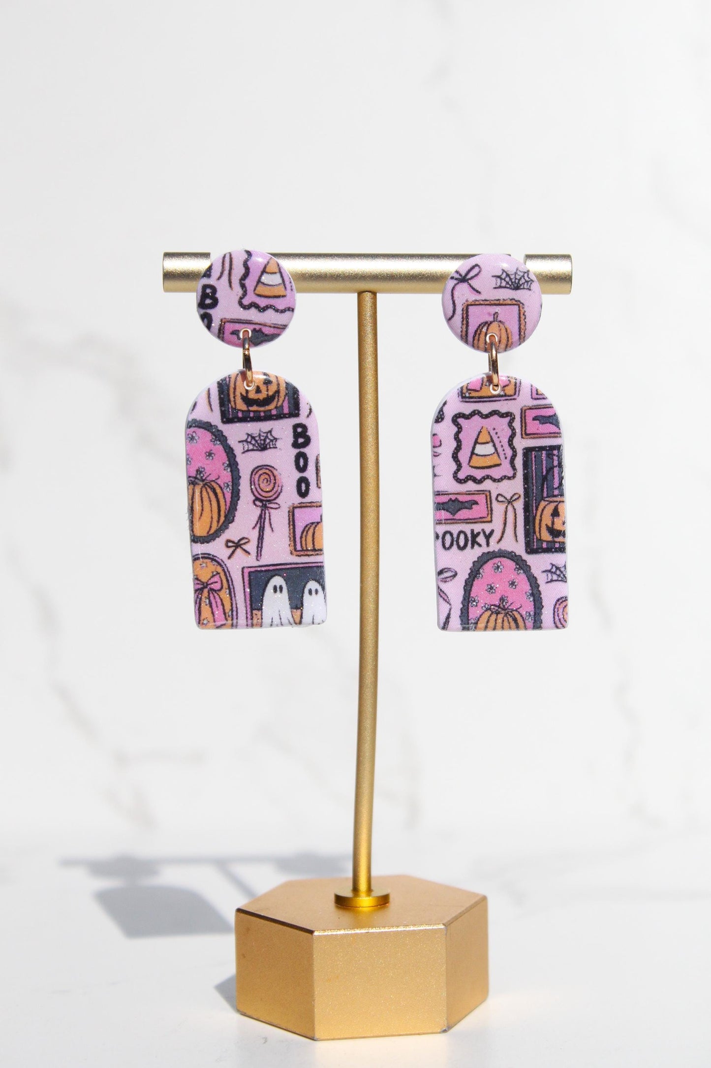 Pink Halloween Earrings | Cute Ghost Earrings | Polymer Clay Earrings | Spooky Cute Jewelry | Fall Statement Earrings for Women