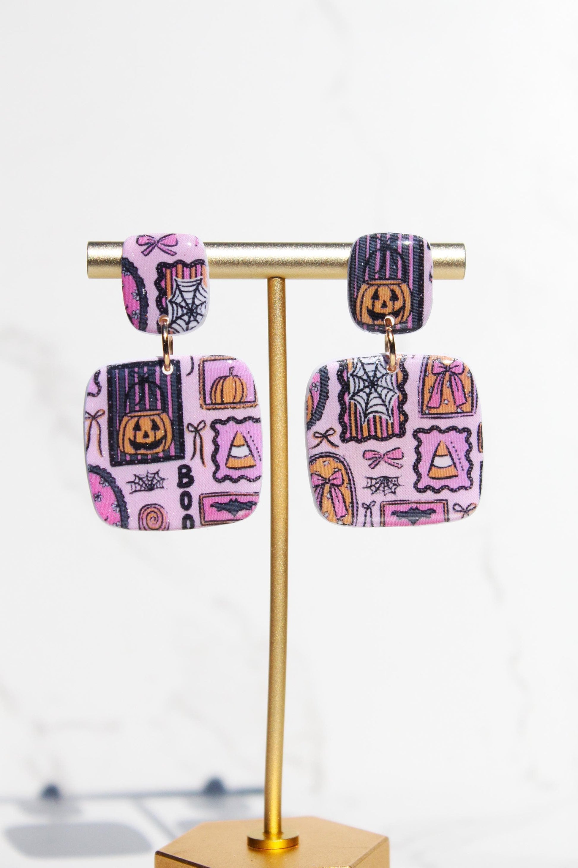 Pink Halloween Earrings | Cute Ghost Earrings | Polymer Clay Earrings | Spooky Cute Jewelry | Fall Statement Earrings for Women