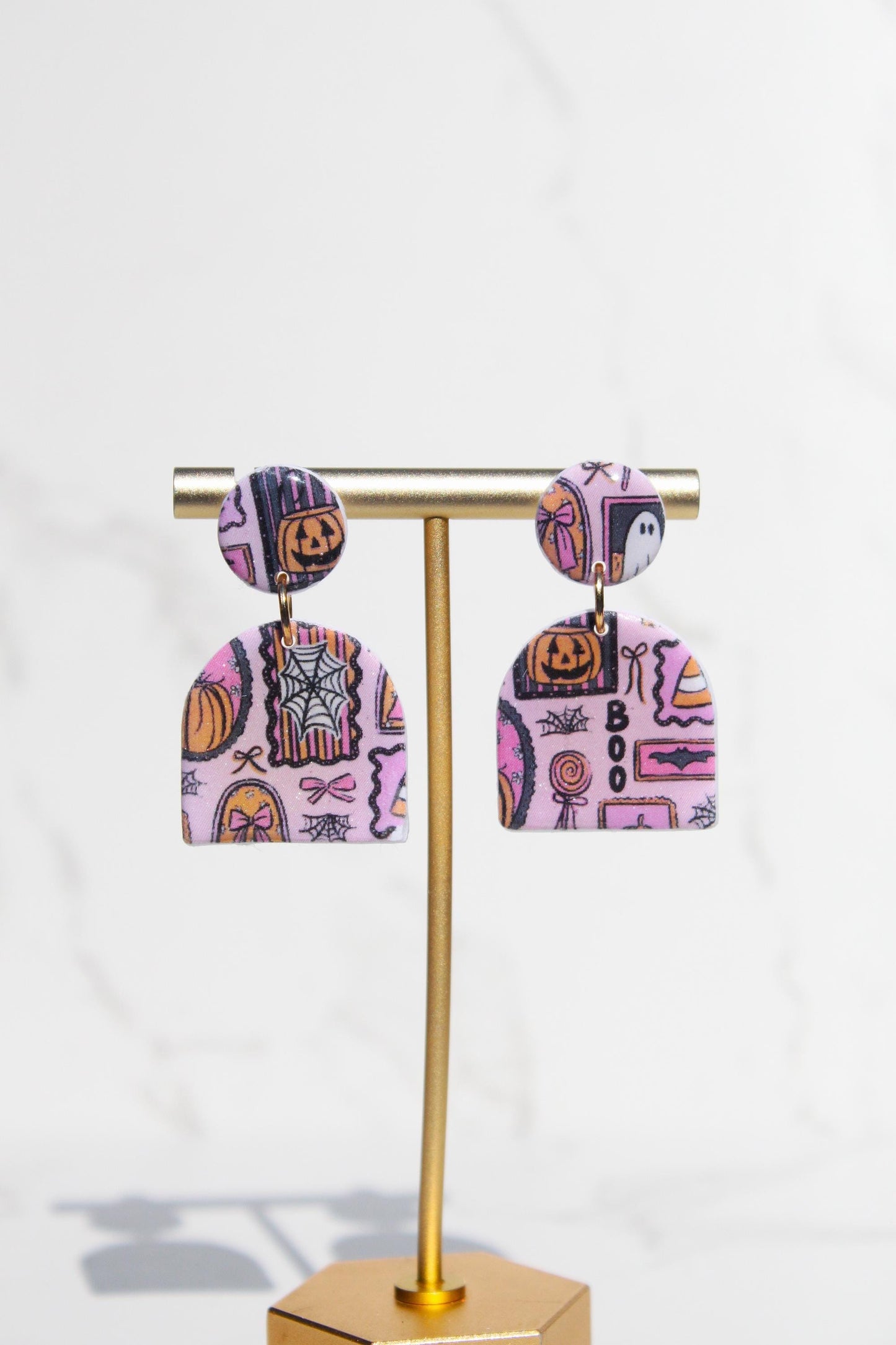 Pink Halloween Earrings | Cute Ghost Earrings | Polymer Clay Earrings | Spooky Cute Jewelry | Fall Statement Earrings for Women