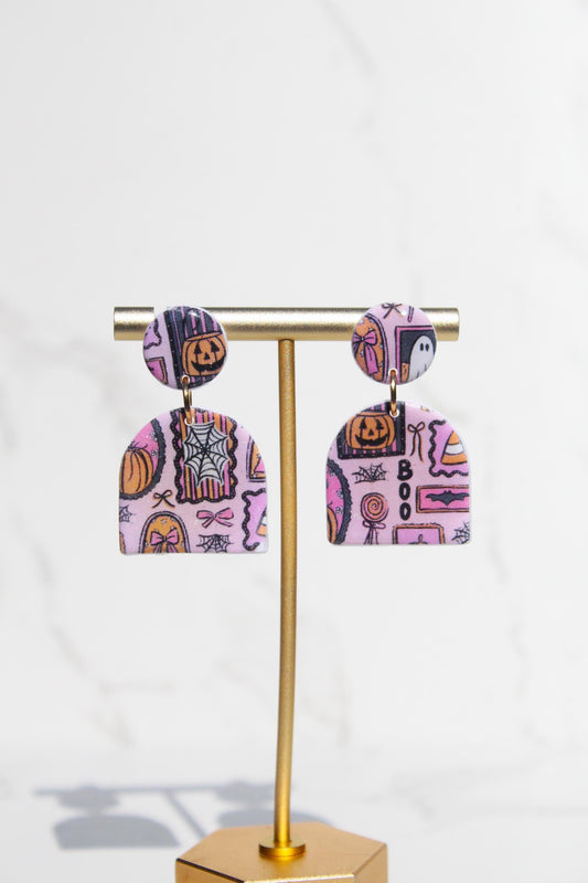 Pink Halloween Earrings | Cute Ghost Earrings | Polymer Clay Earrings | Spooky Cute Jewelry | Fall Statement Earrings for Women