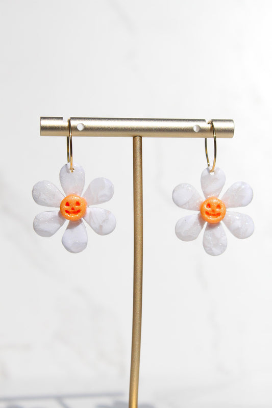 Pumpkin Flower Earrings | Halloween Clay Earrings | Fall Floral Jewelry | Spooky Cute Earrings | Handmade Polymer Clay Earrings