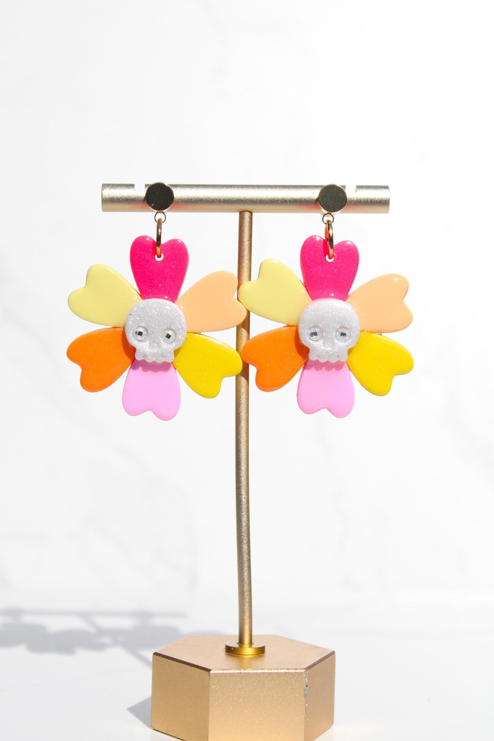 Skull Flower Earrings | Halloween Clay Earrings | Spooky Cute Jewelry | Day of the Dead Earrings | Handmade Polymer Clay