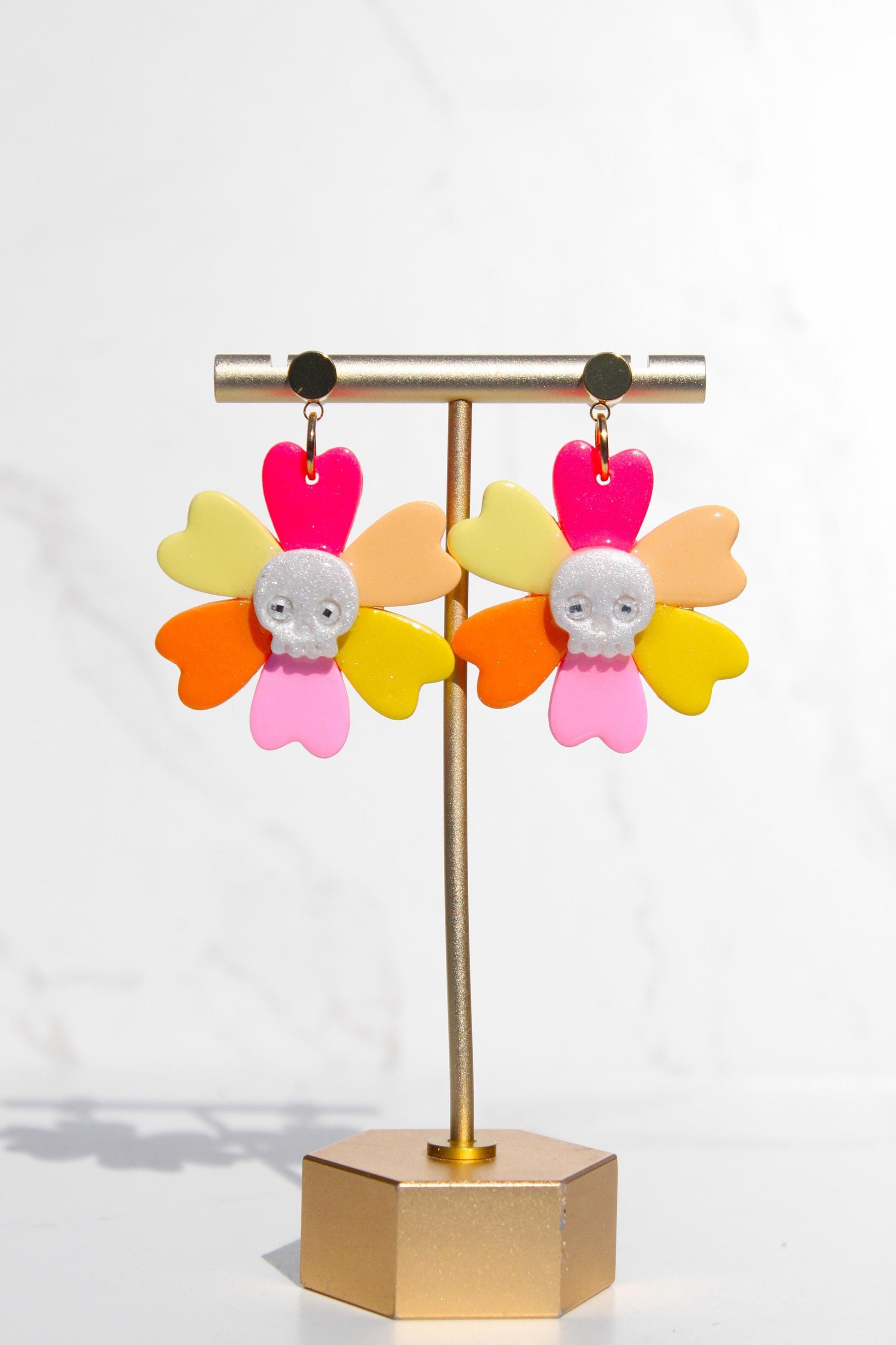 Skull Flower Earrings | Halloween Clay Earrings | Spooky Cute Jewelry | Day of the Dead Earrings | Handmade Polymer Clay