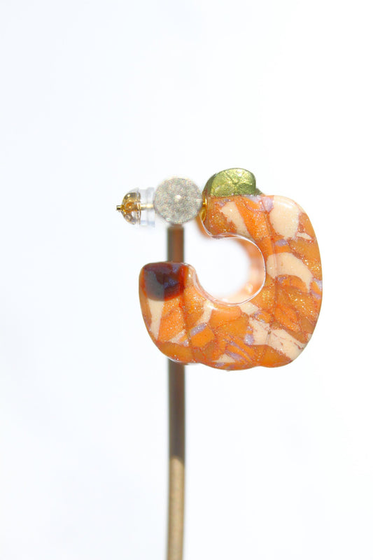 Orange Pumpkin Hoop Earrings | Halloween Clay Earrings | Fall Statement Jewelry | Spooky Cute Hoops | Handmade Polymer Clay