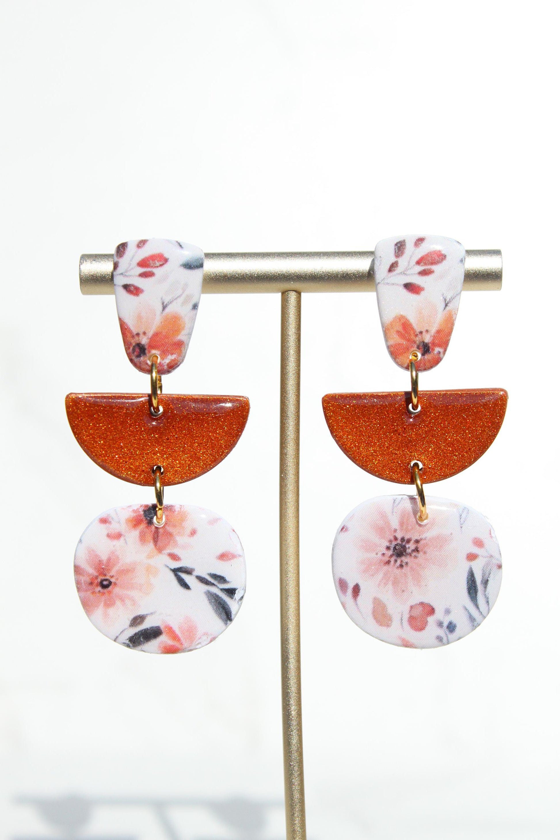 Fall Floral Clay Earrings | Autumn Statement Jewelry | Handmade Polymer Clay | Lightweight Earrings | Boho Fall Accessories