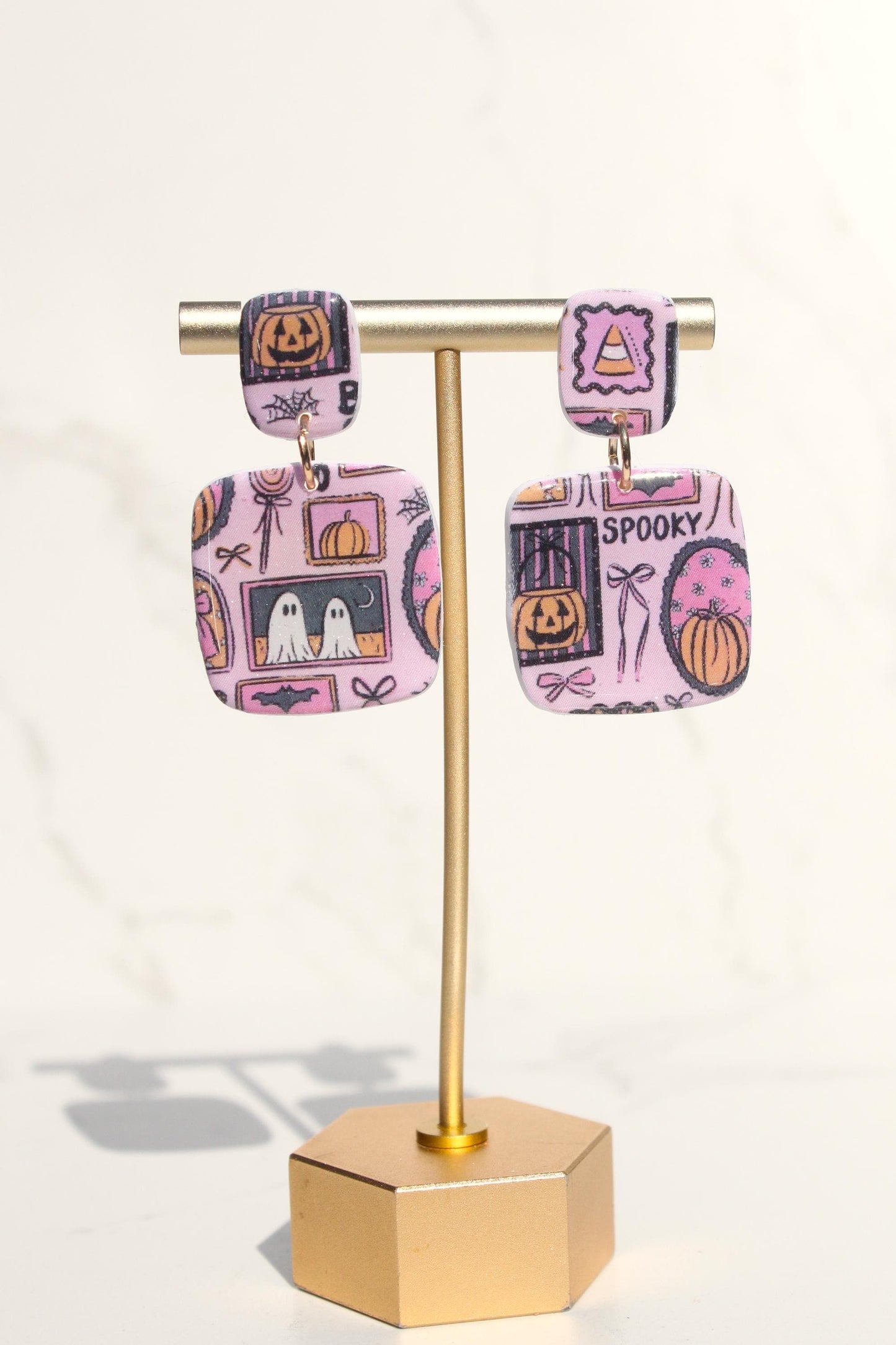 Pink Halloween Earrings | Cute Ghost Earrings | Polymer Clay Earrings | Spooky Cute Jewelry | Fall Statement Earrings for Women