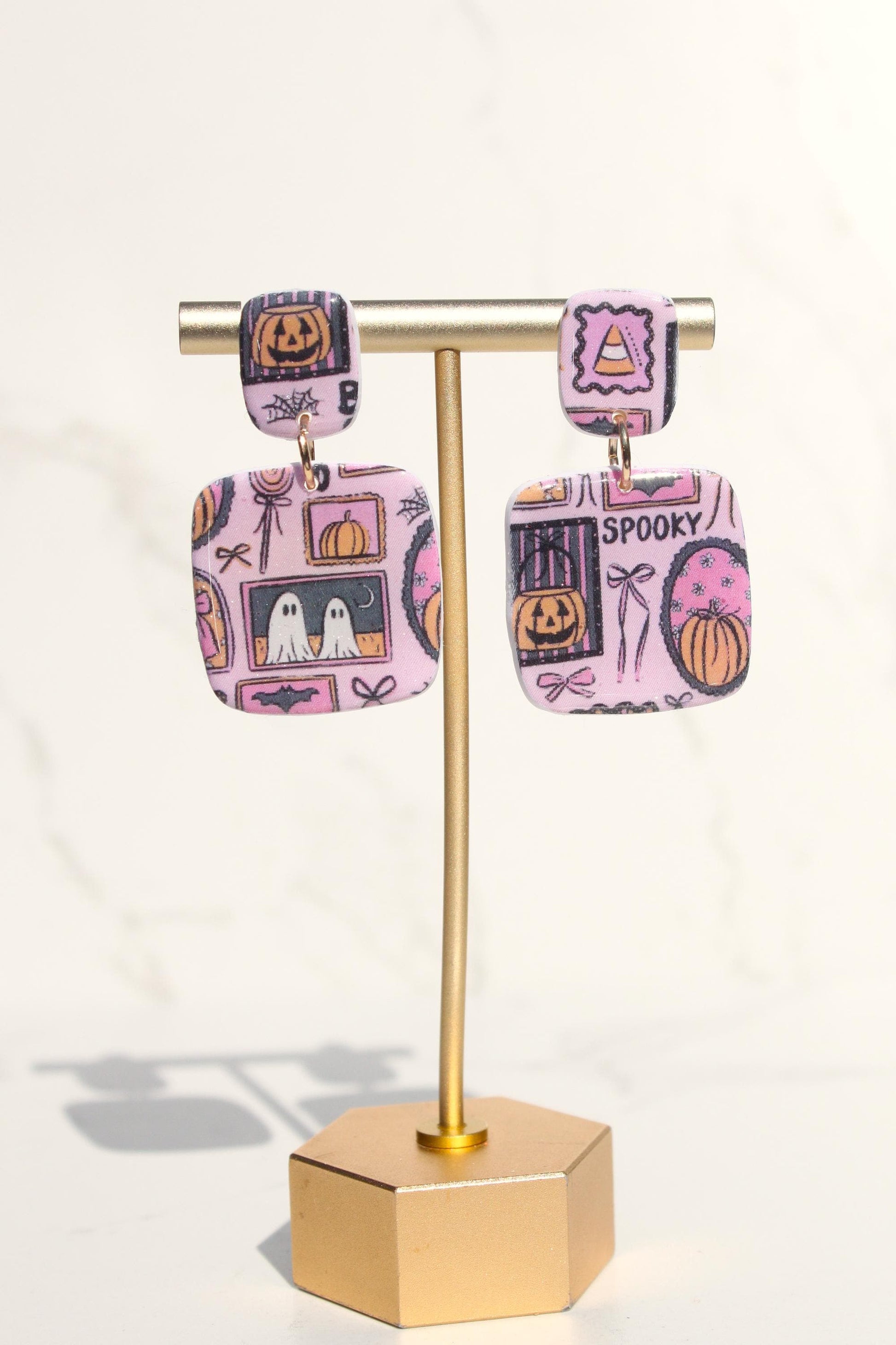 Pink Halloween Earrings | Cute Ghost Earrings | Polymer Clay Earrings | Spooky Cute Jewelry | Fall Statement Earrings for Women