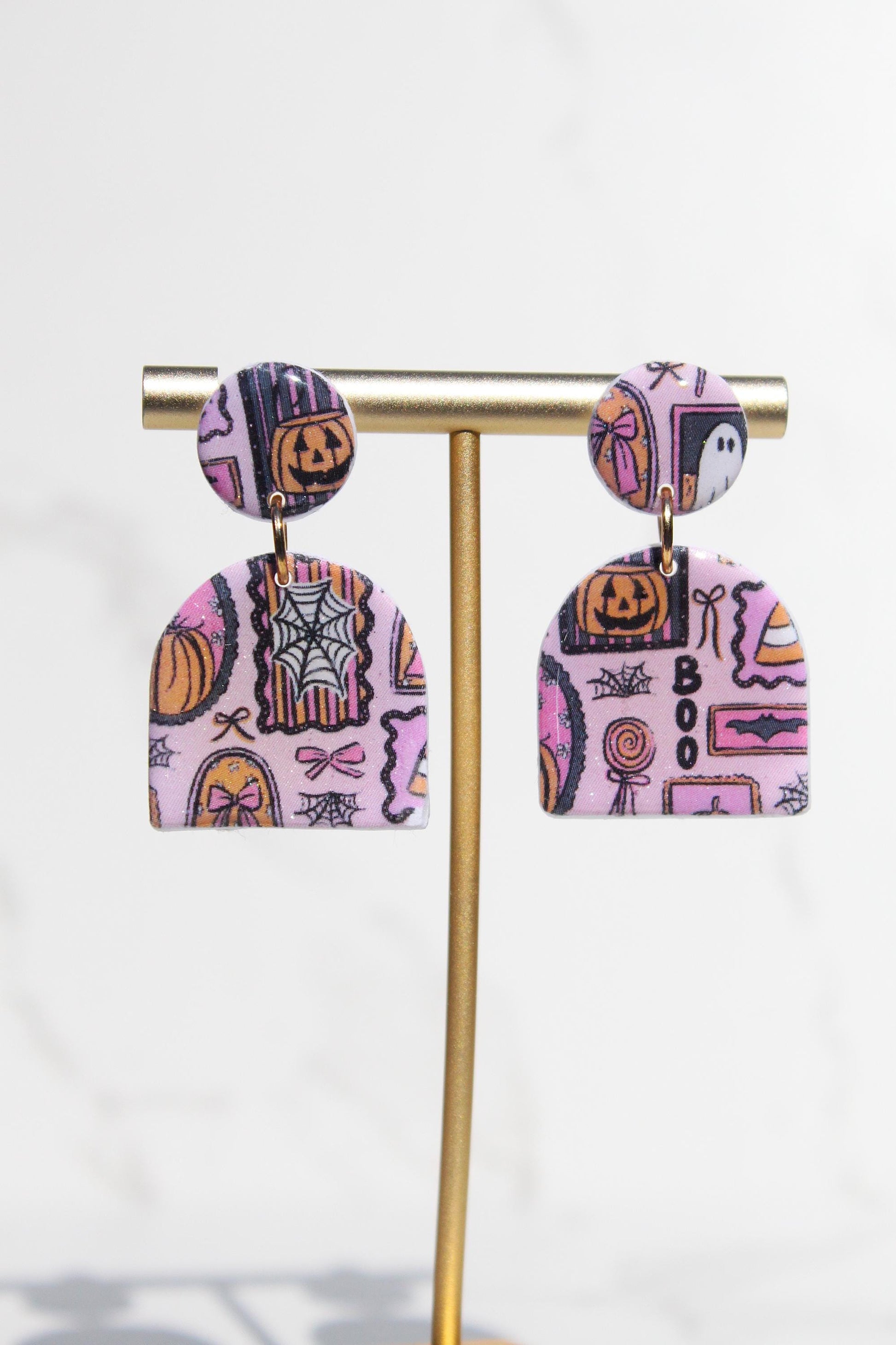 Pink Halloween Earrings | Cute Ghost Earrings | Polymer Clay Earrings | Spooky Cute Jewelry | Fall Statement Earrings for Women