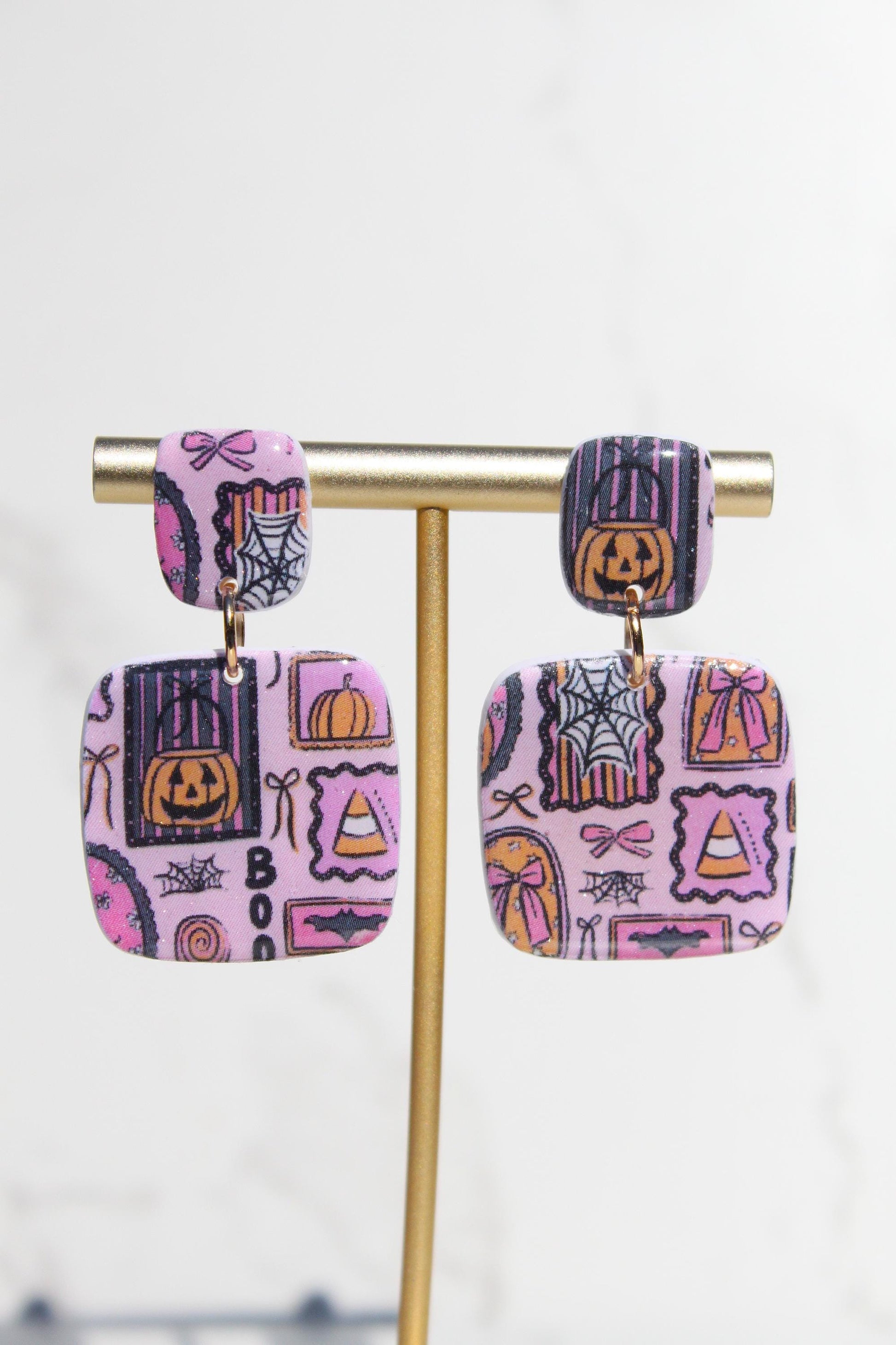 Pink Halloween Earrings | Cute Ghost Earrings | Polymer Clay Earrings | Spooky Cute Jewelry | Fall Statement Earrings for Women