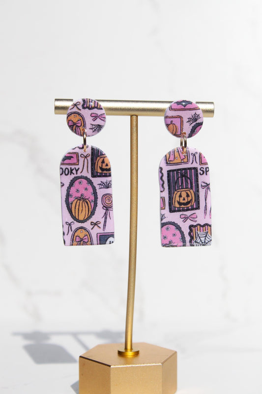 Pink Halloween Earrings | Cute Ghost Earrings | Polymer Clay Earrings | Spooky Cute Jewelry | Fall Statement Earrings for Women