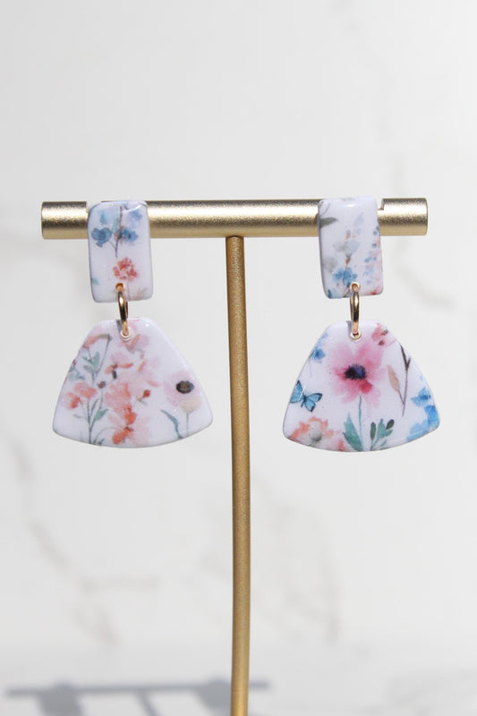 Floral Clay Earrings | Lightweight Statement Earrings | Handmade Botanical Jewelry | Spring Earrings | Colorful Dangle Earrings for Women