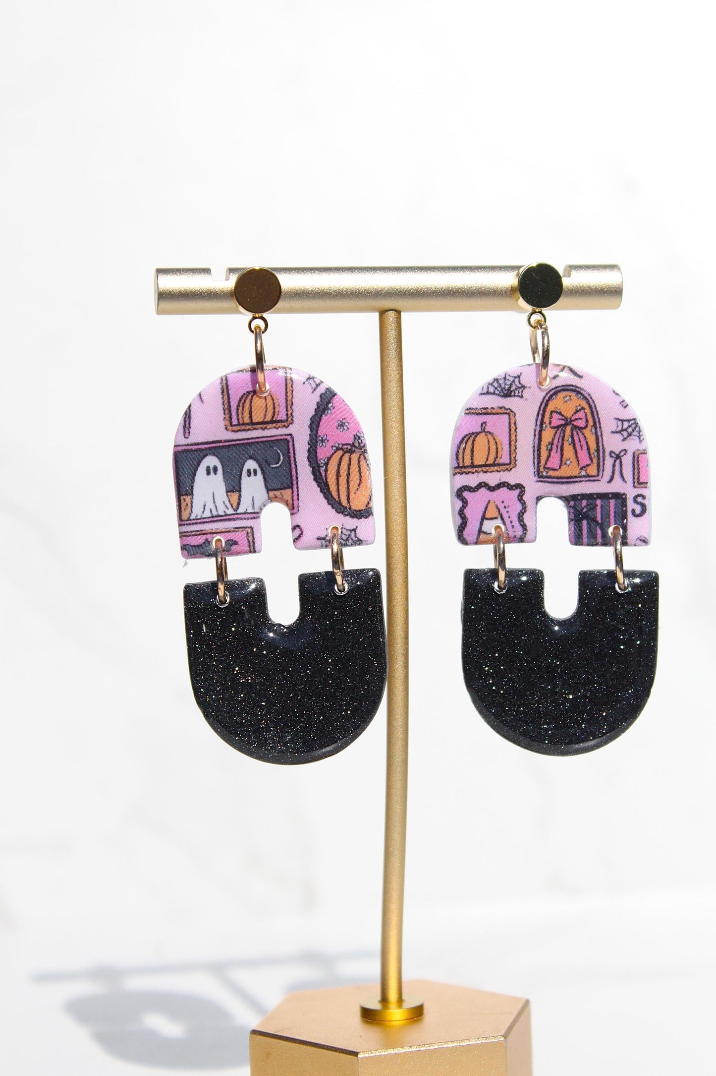 Pink Halloween Earrings | Cute Ghost Earrings | Polymer Clay Earrings | Spooky Cute Jewelry | Fall Statement Earrings for Women