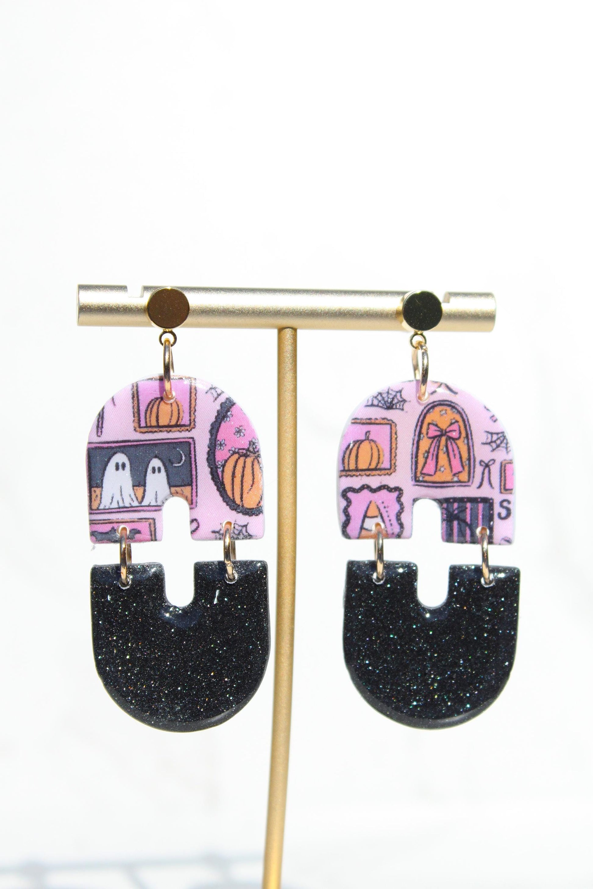 Pink Halloween Earrings | Cute Ghost Earrings | Polymer Clay Earrings | Spooky Cute Jewelry | Fall Statement Earrings for Women