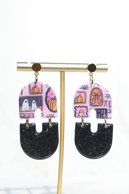 Pink Halloween Earrings | Cute Ghost Earrings | Polymer Clay Earrings | Spooky Cute Jewelry | Fall Statement Earrings for Women