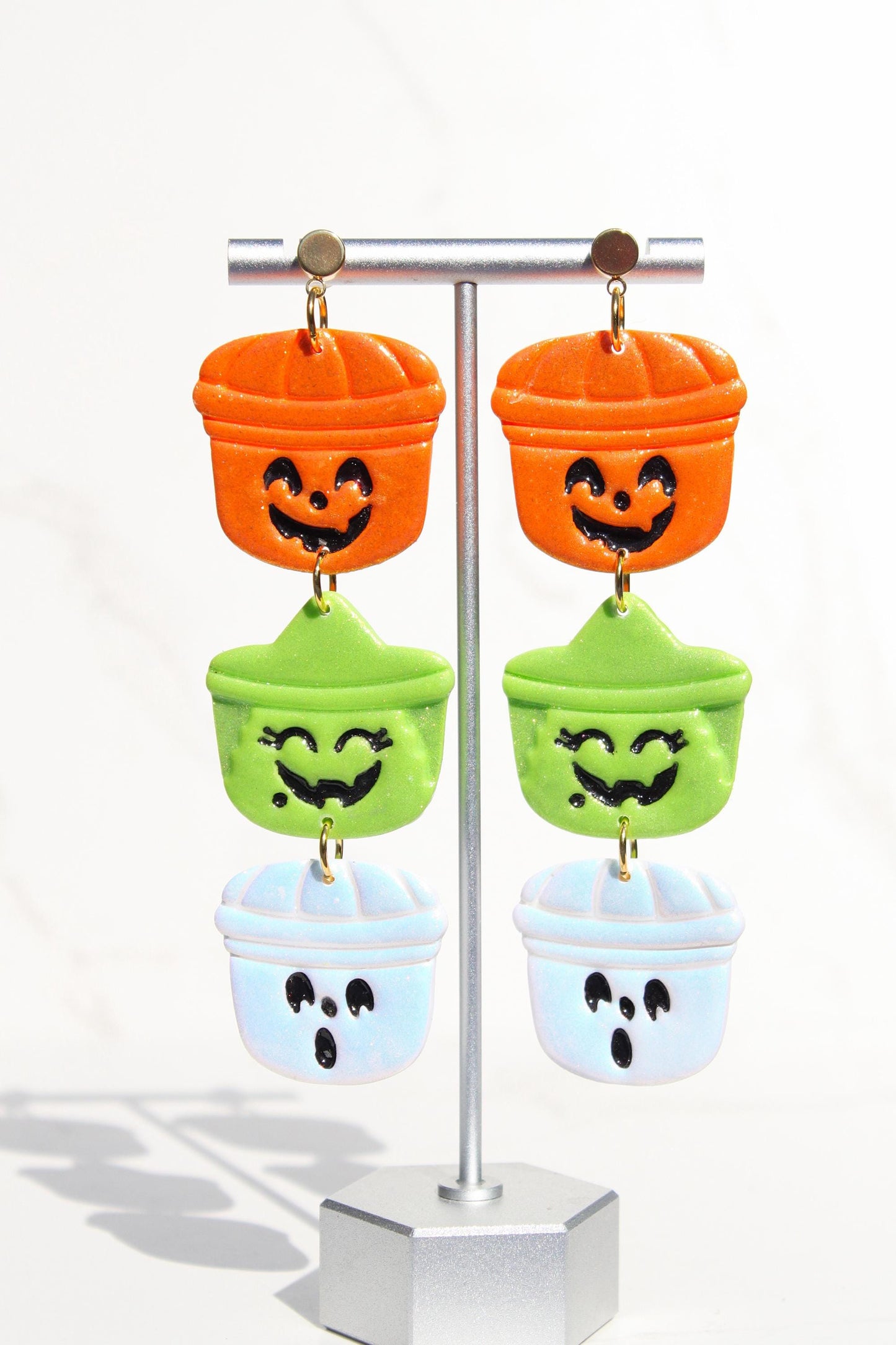 Halloween Trick or Treat Earrings | Candy Bucket Earrings | Polymer Clay Statement Jewelry | Spooky Cute Earrings | Fall Dangle
