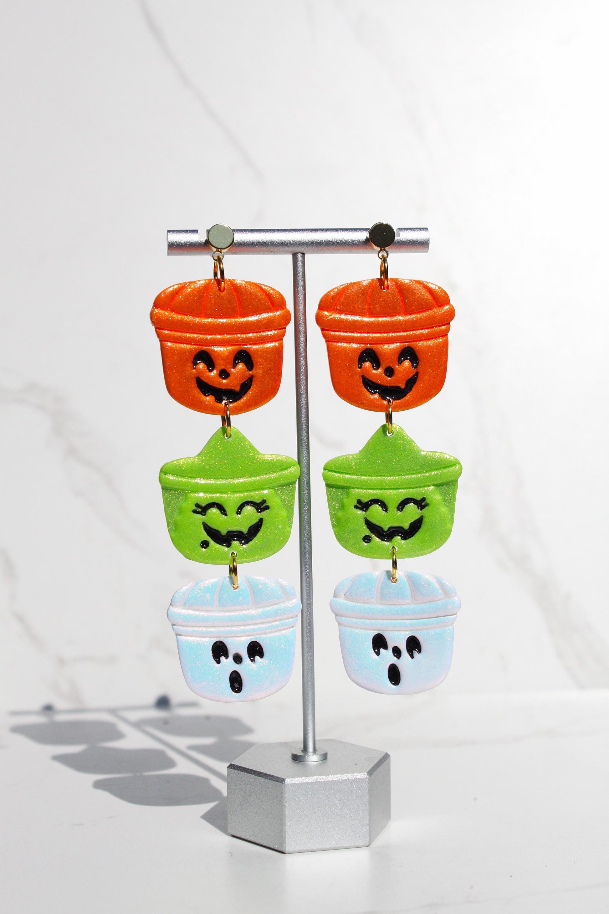 Halloween Trick or Treat Earrings | Candy Bucket Earrings | Polymer Clay Statement Jewelry | Spooky Cute Earrings | Fall Dangle