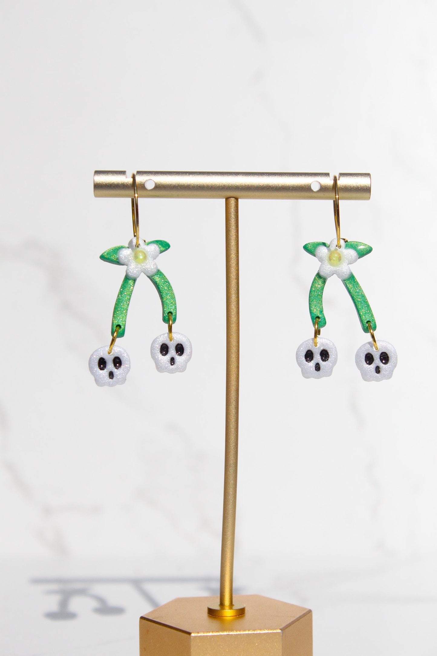 Skull Cherry Earrings | Spooky Cute Jewelry | Polymer Clay Earrings | Halloween Statement Earrings | Goth Fruit Earrings | White Dangles
