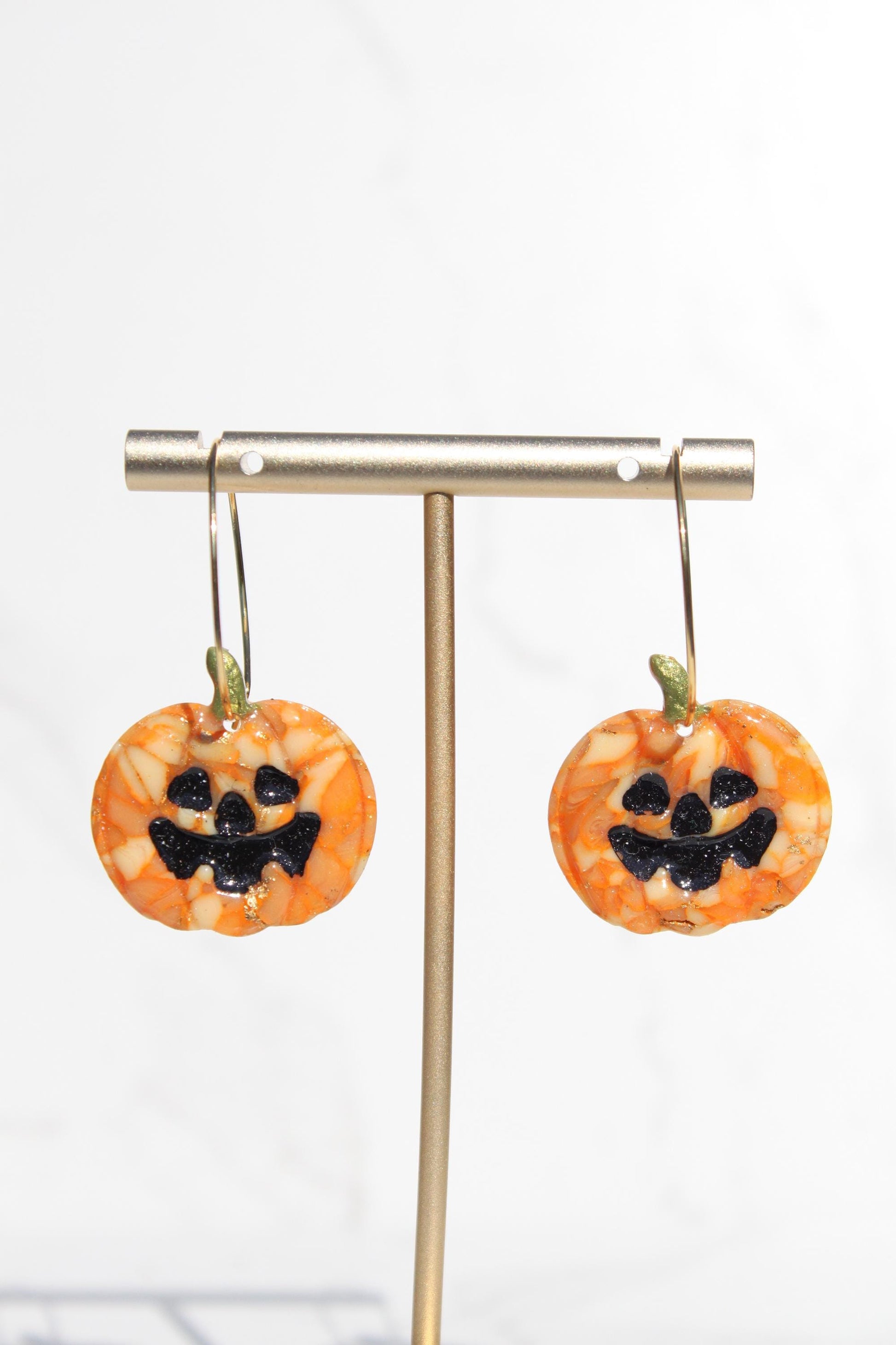 Orange Marble Pumpkin Earrings | Polymer Clay Earrings | Fall Statement Jewelry | Halloween Earrings | Autumn Dangle Earrings Handmade