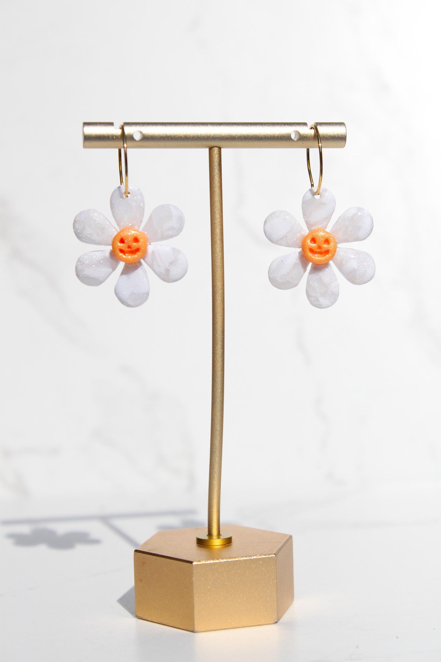 Pumpkin Flower Earrings | Halloween Clay Earrings | Fall Floral Jewelry | Spooky Cute Earrings | Handmade Polymer Clay Earrings