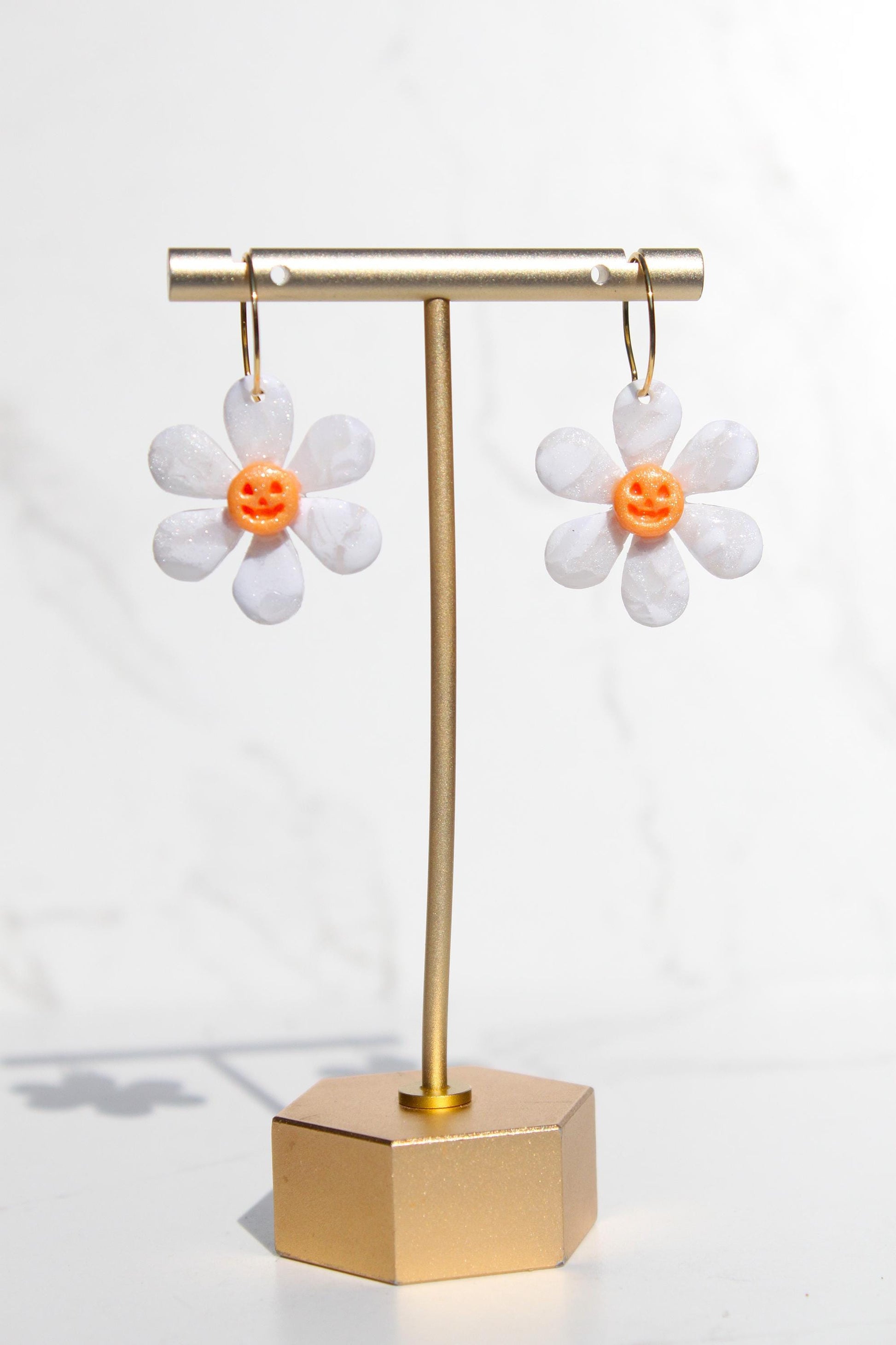 Pumpkin Flower Earrings | Halloween Clay Earrings | Fall Floral Jewelry | Spooky Cute Earrings | Handmade Polymer Clay Earrings